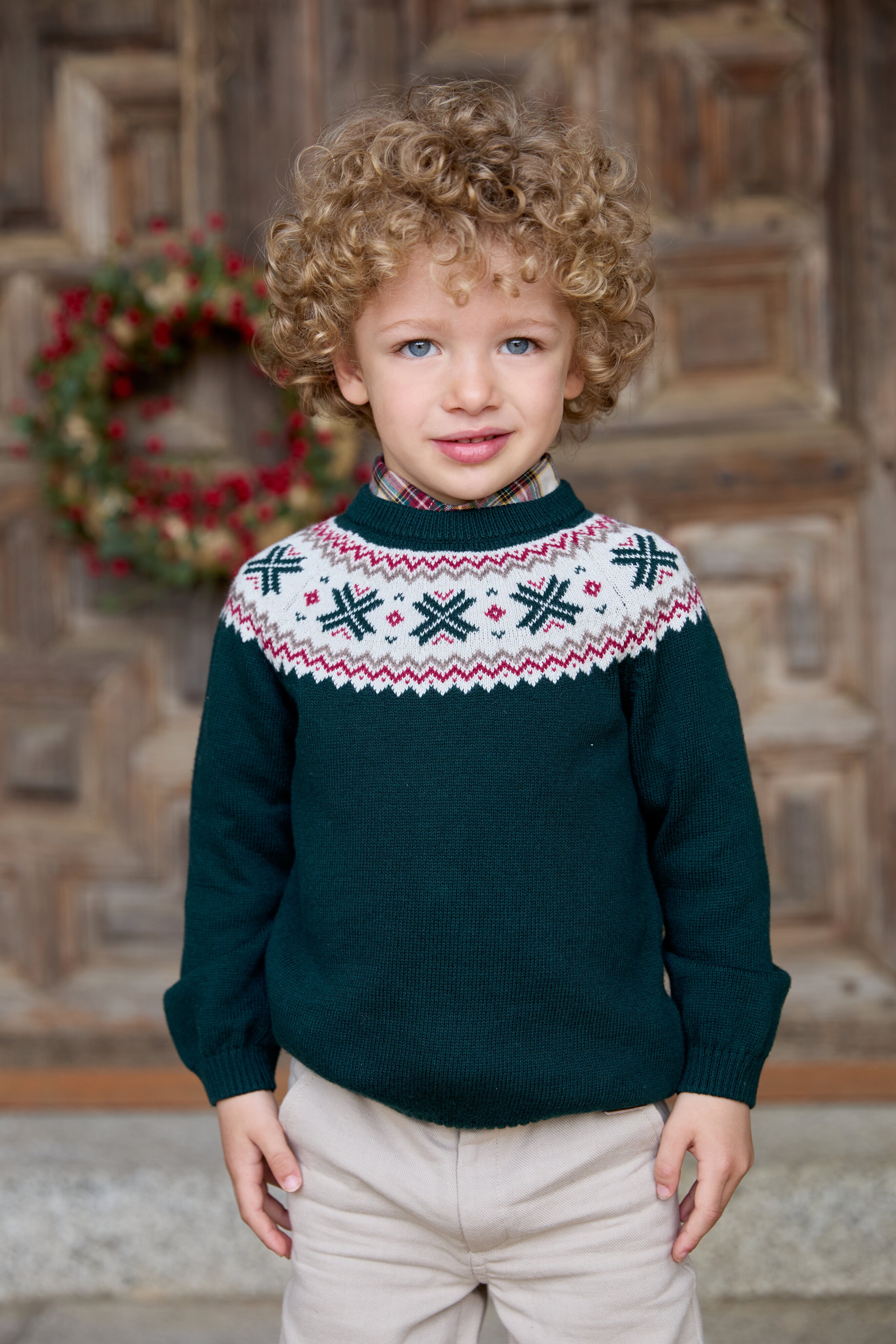 Camisola Infantil com Rebordo Decorativo em Contraste Verde-escuro-4