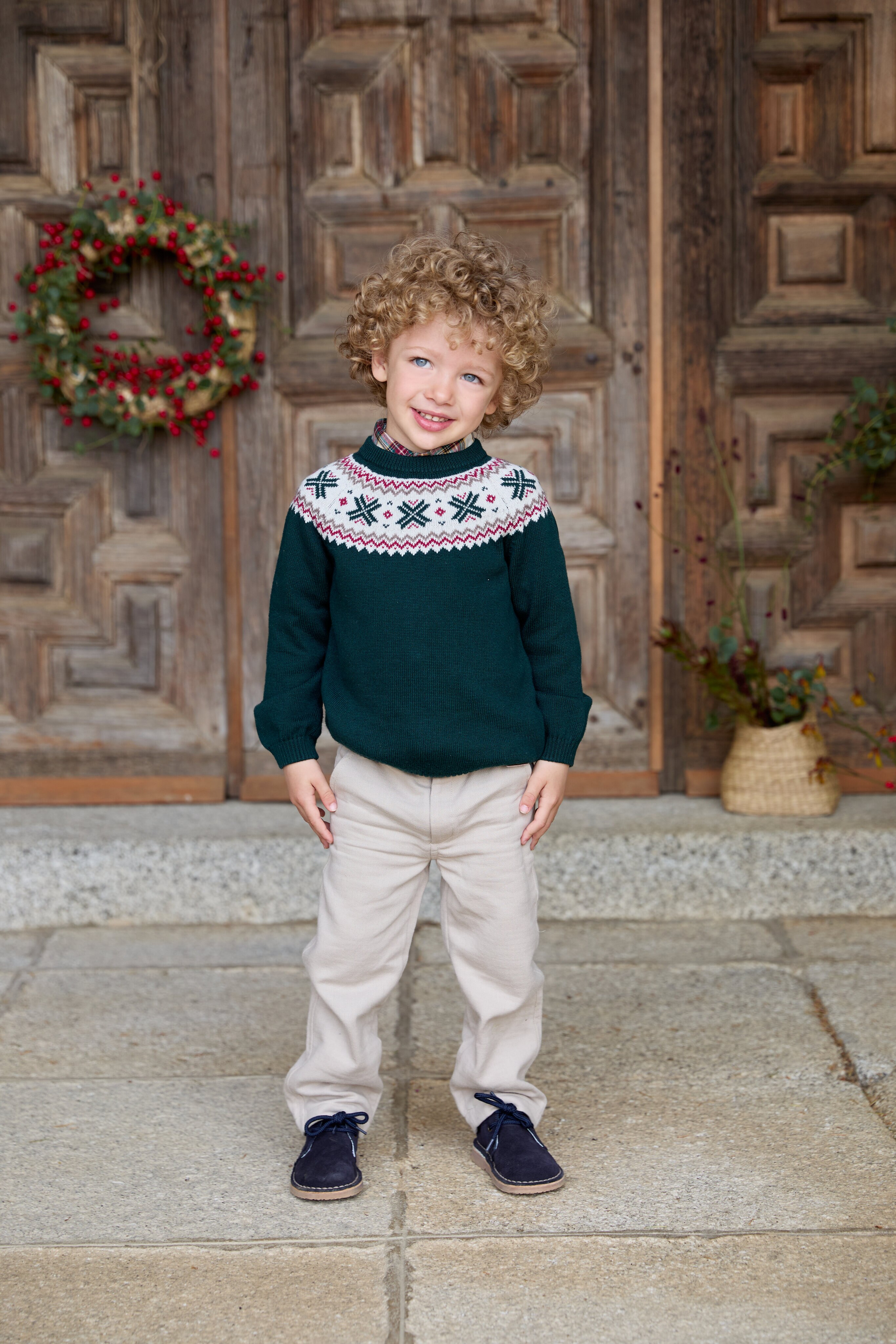 Camisola Infantil com Rebordo Decorativo em Contraste Verde-escuro-5