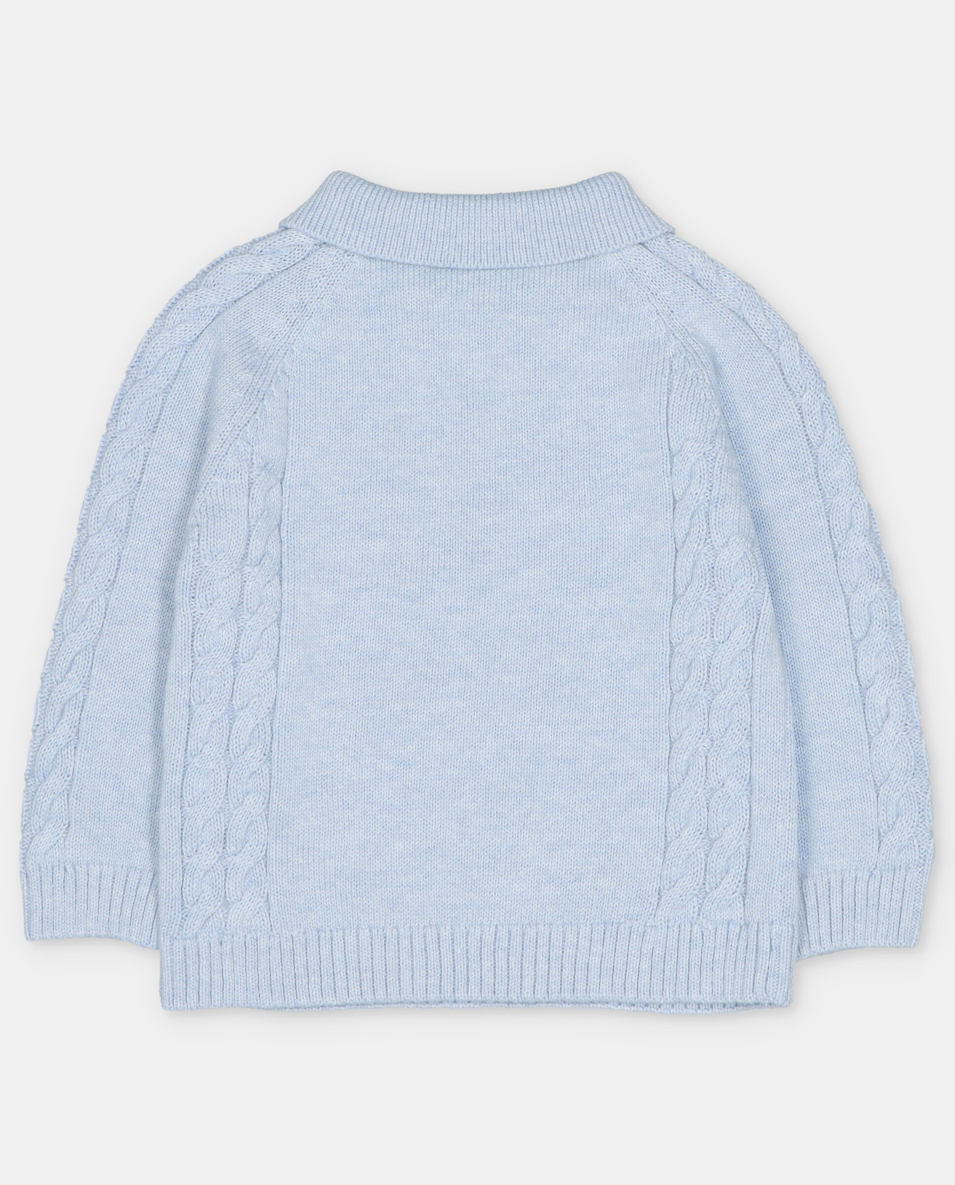 Camisola Infantil com Gola Polo e Detalhes Entrançados Azul-celeste-2