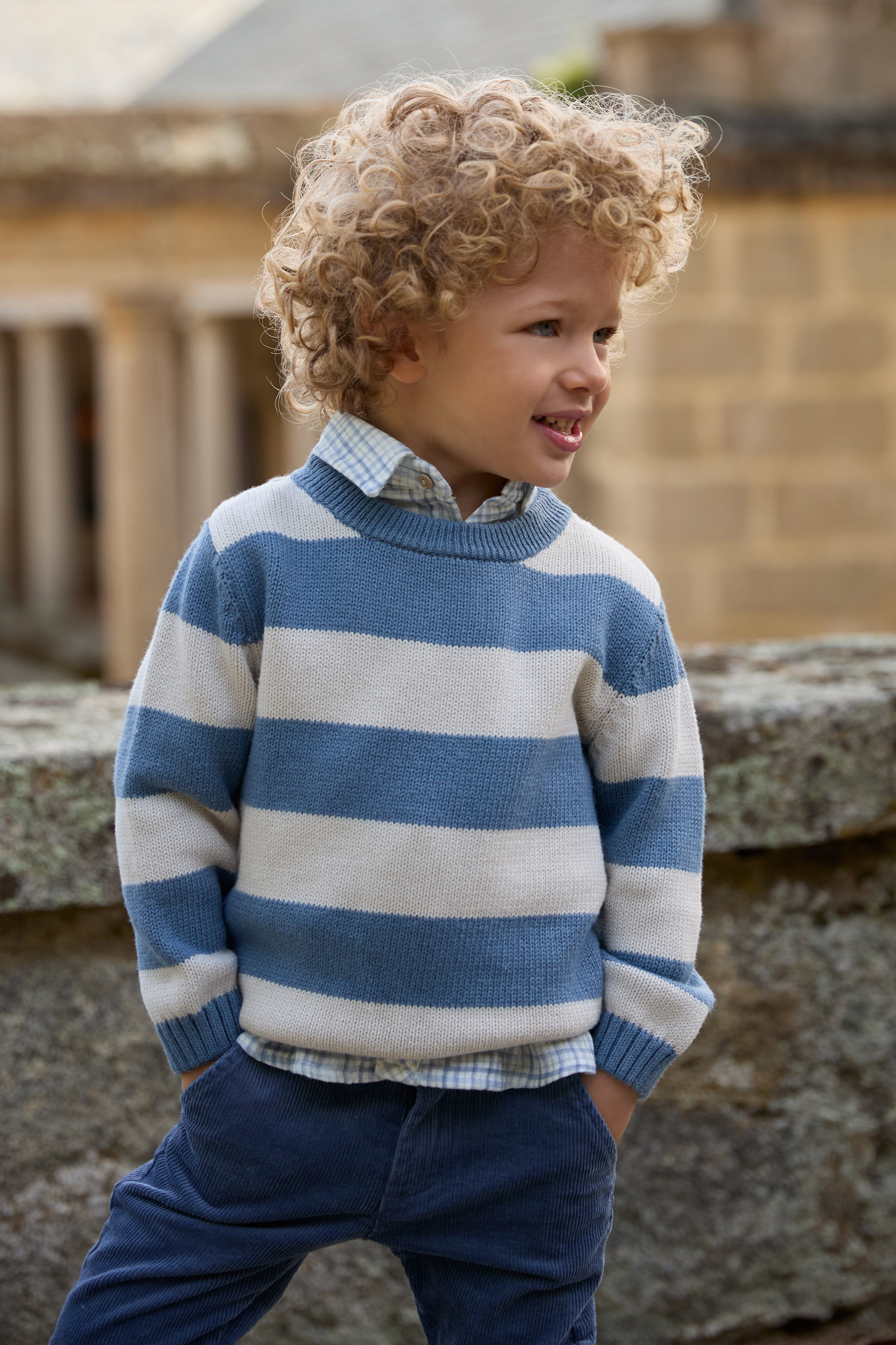 Camisola Infantil Às Riscas Combinadas Petróleo-4