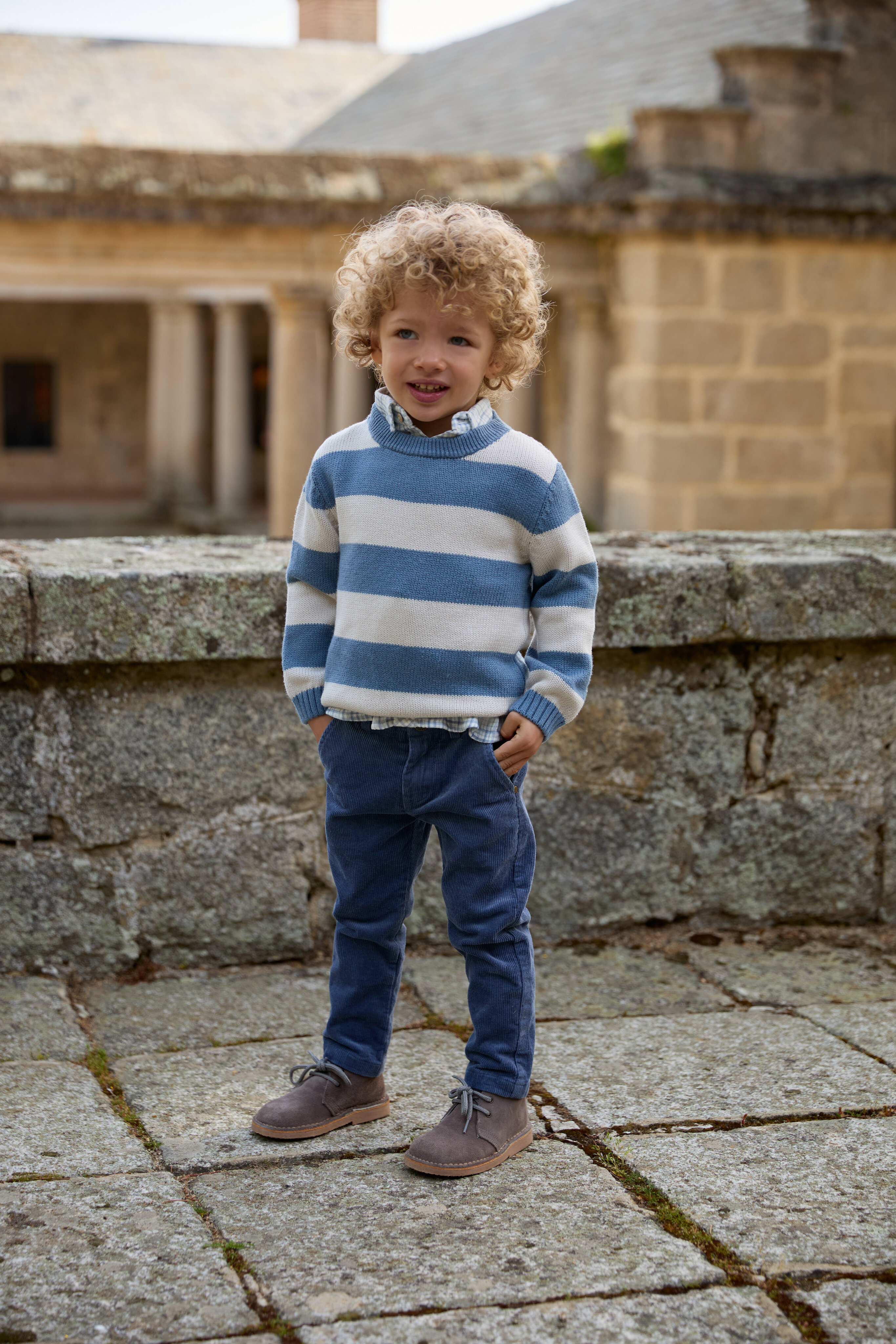 Camisola Infantil Às Riscas Combinadas Petróleo-5