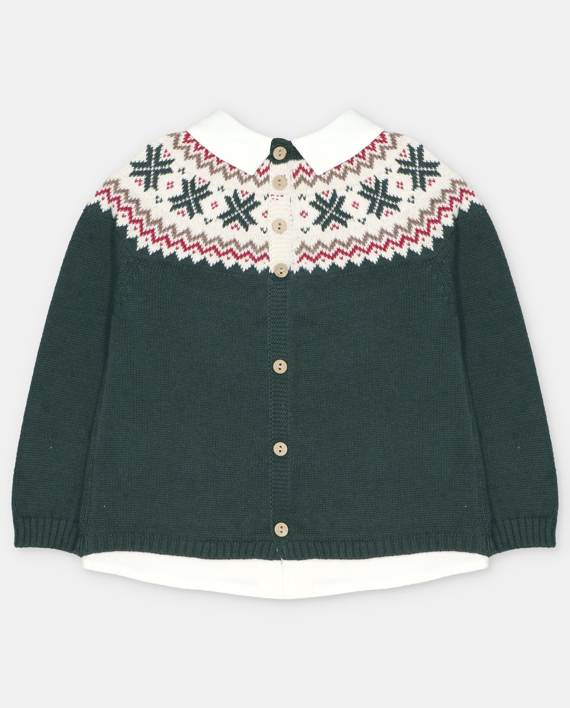 Camisola para Bebé com Falsa Camisa e Barra Decorativa em Contraste Verde-escuro-2