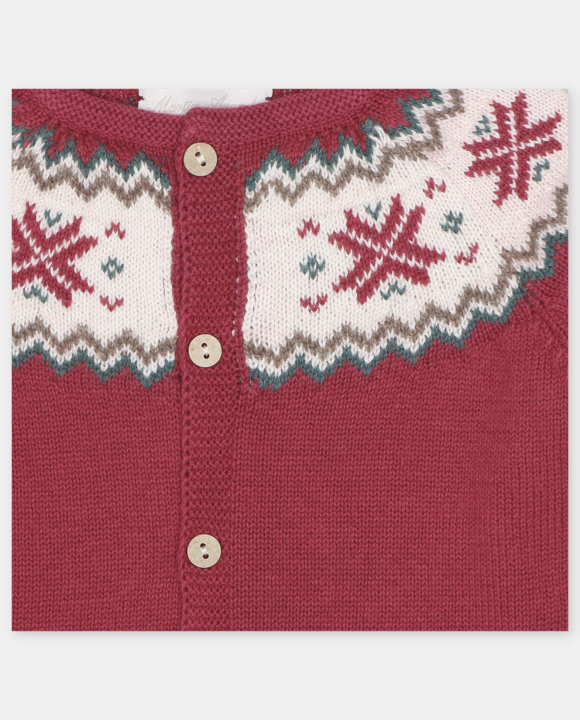 Casaco para Bebé Tricot com Barra Decorativa em Contraste Bordeaux-3