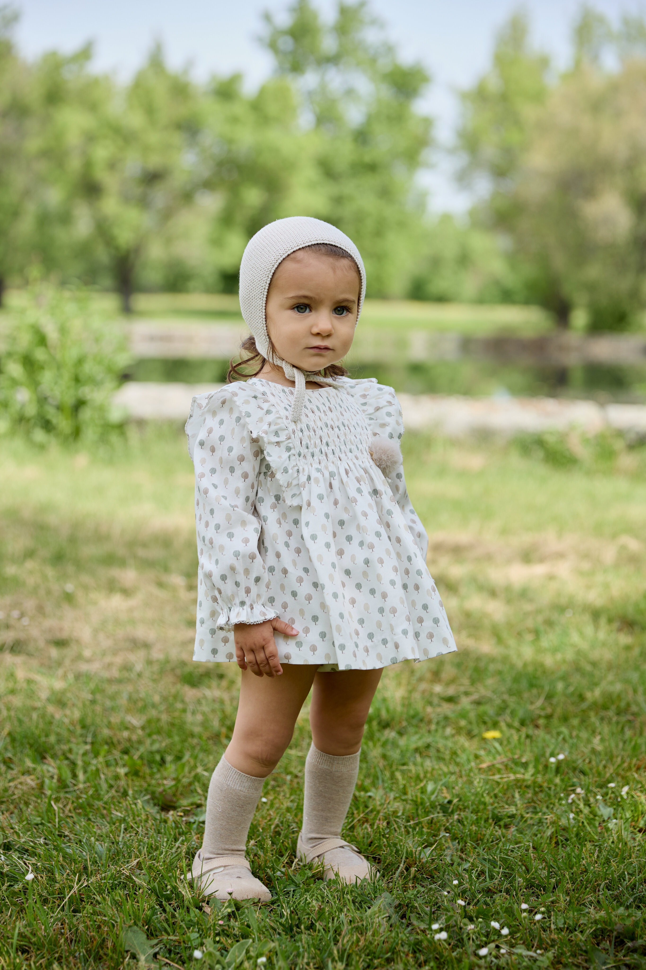 Conjunto para Bebé de Vestido e Tapa Fraldas com Estampado de Fantasia Areia-4