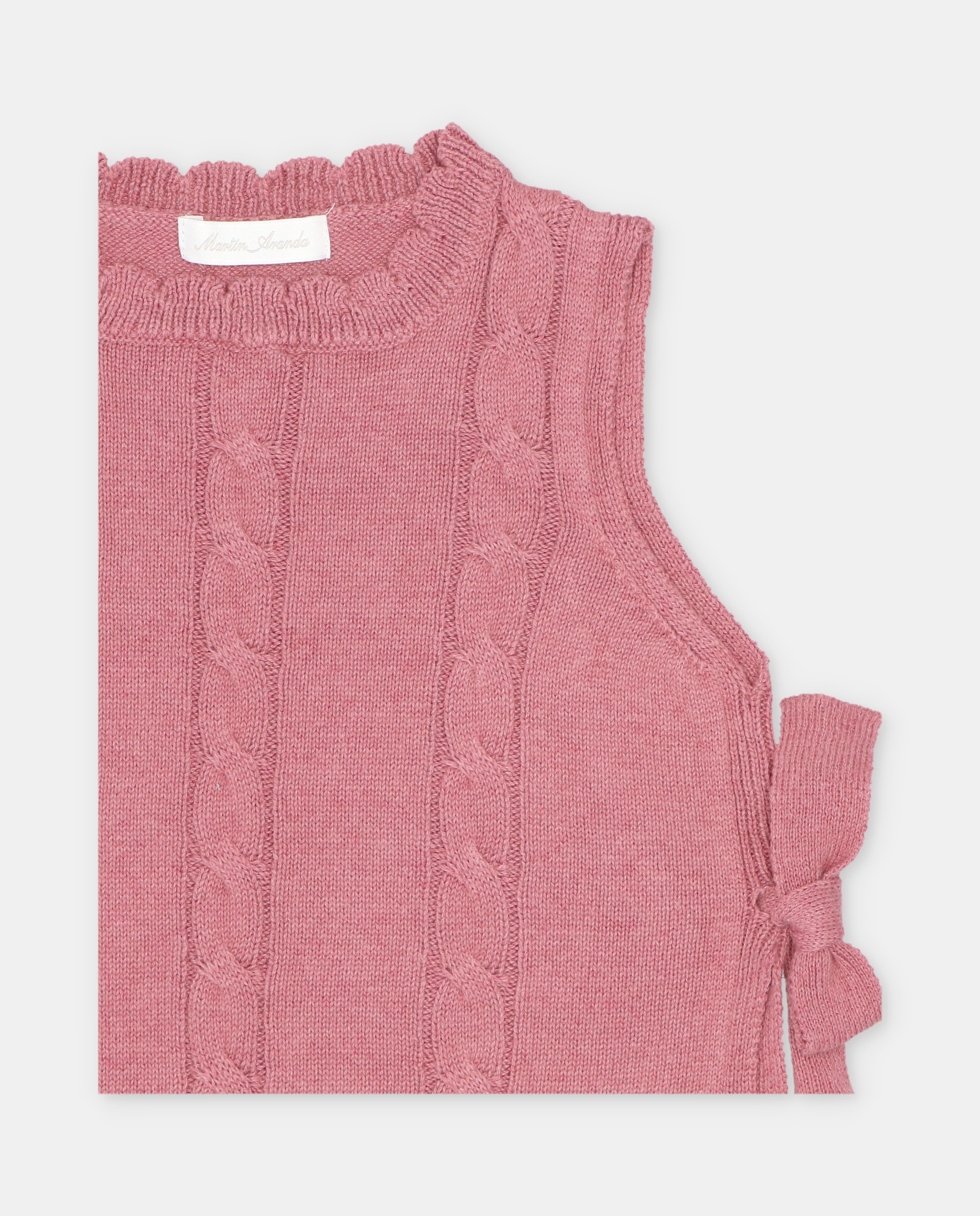Colete para Bebé de Malha Combinada com Tranças e Detalhe de Laços Laterais Rosa-pastel-3