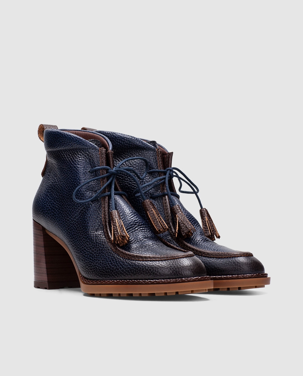 Botins de Salto Acordoados com Borlas Azul-3