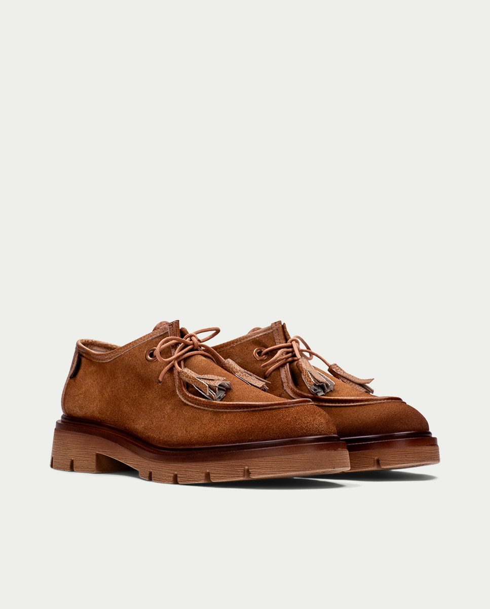 Sapatos Náuticos de Pele com Cordões Castanho-3