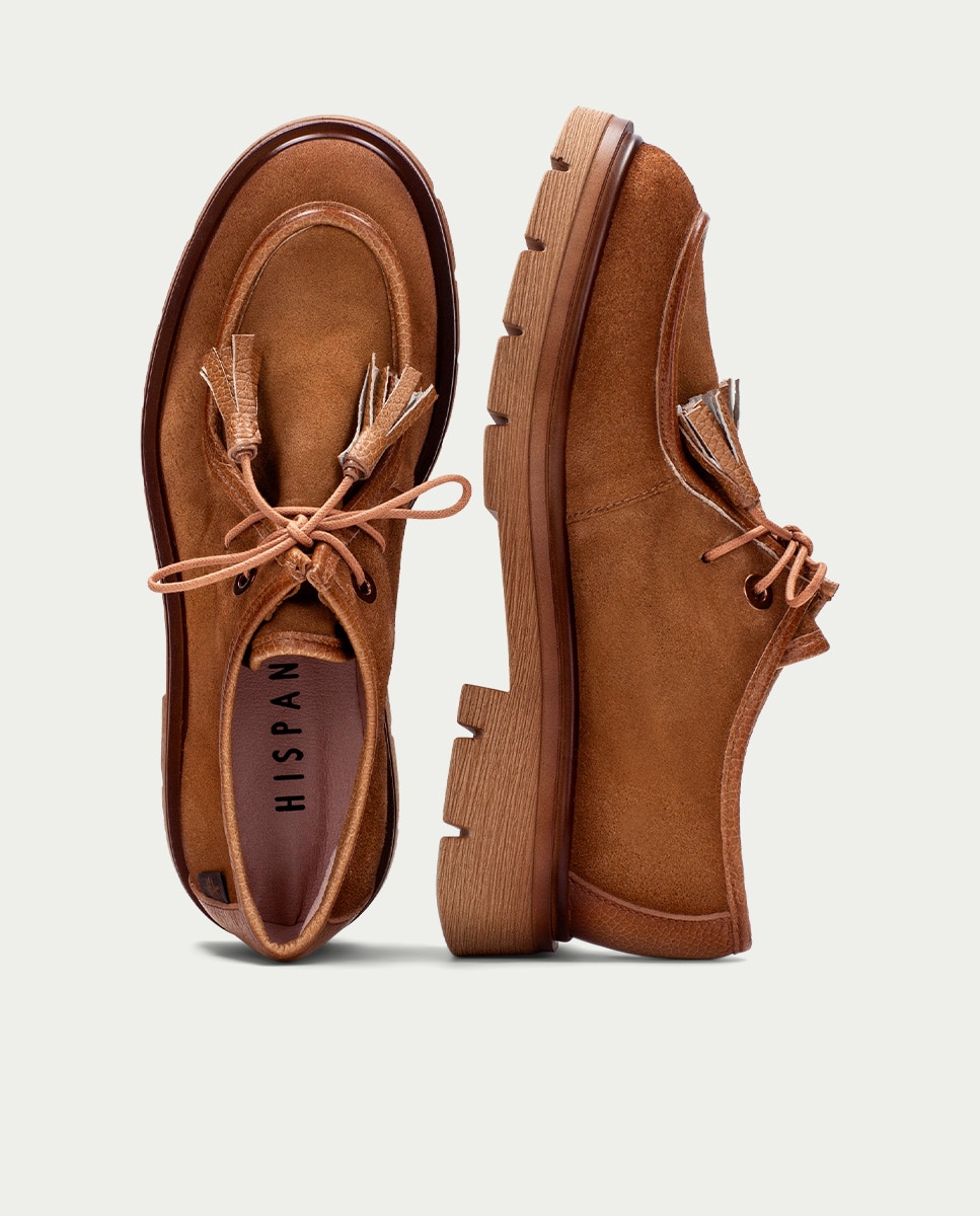 Sapatos Náuticos de Pele com Cordões Castanho-5