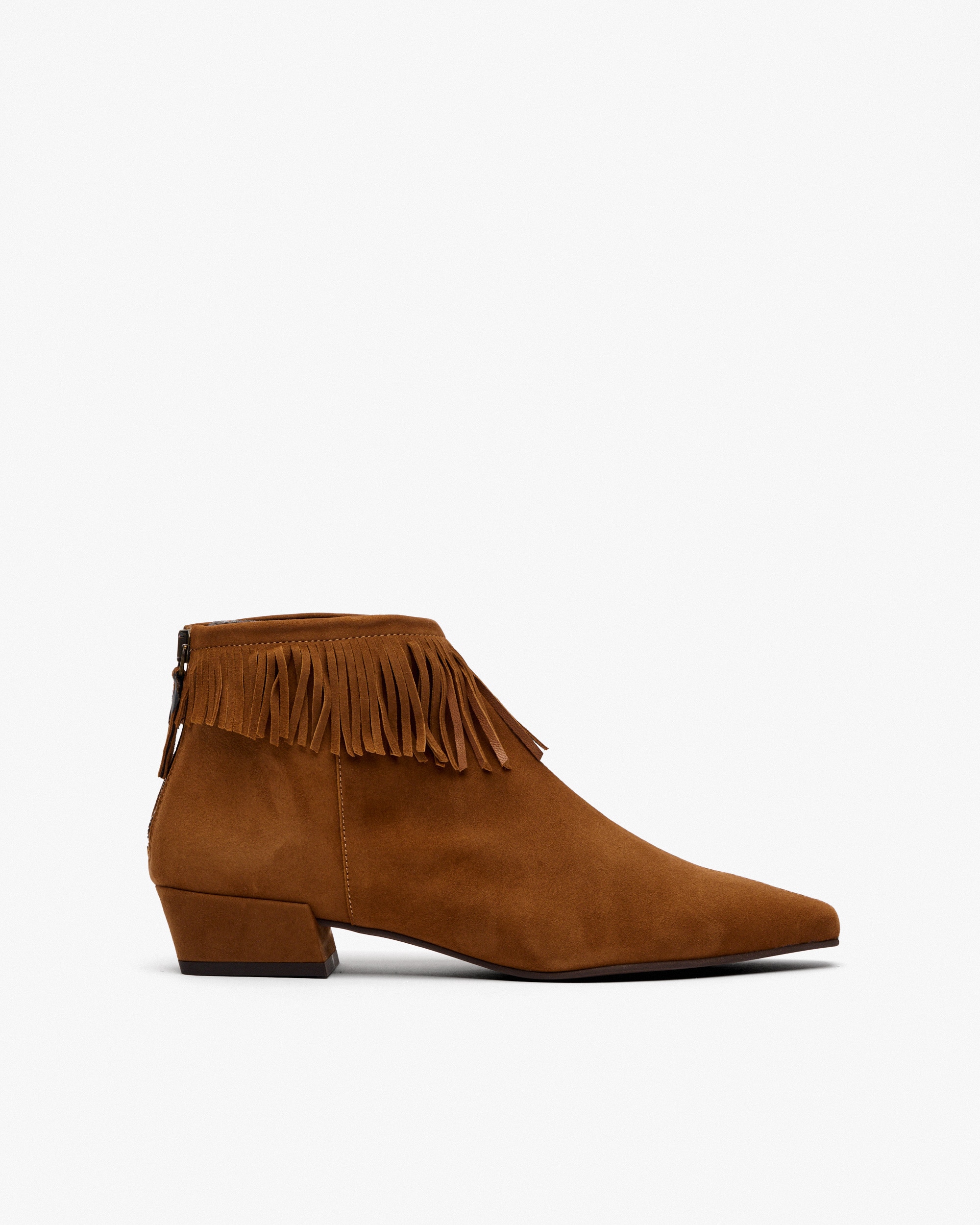 Botins com Tacão e Franjas Camel-1