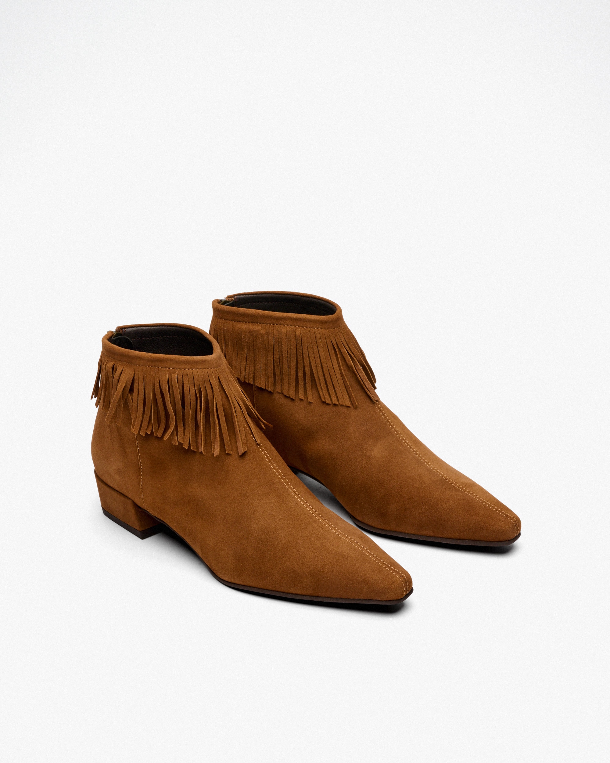 Botins com Tacão e Franjas Camel-2