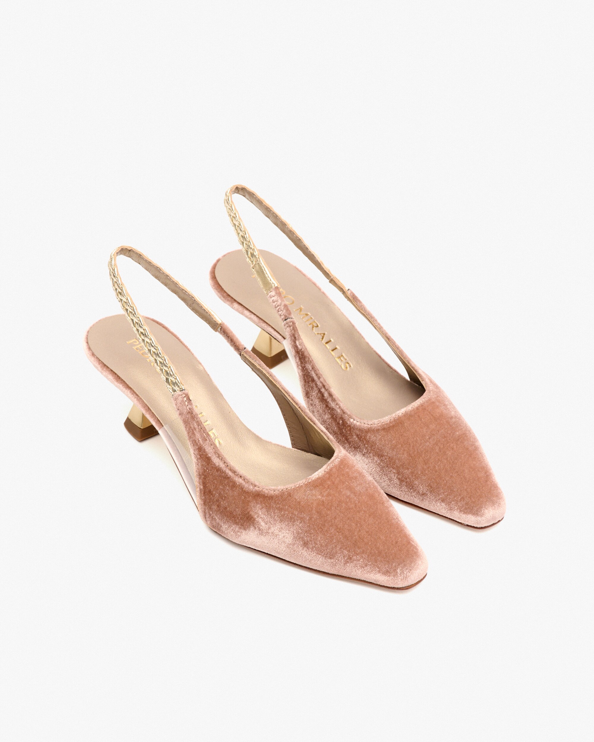 Sapatos de Salto em Veludo com Trança e Vinil Rosa-2