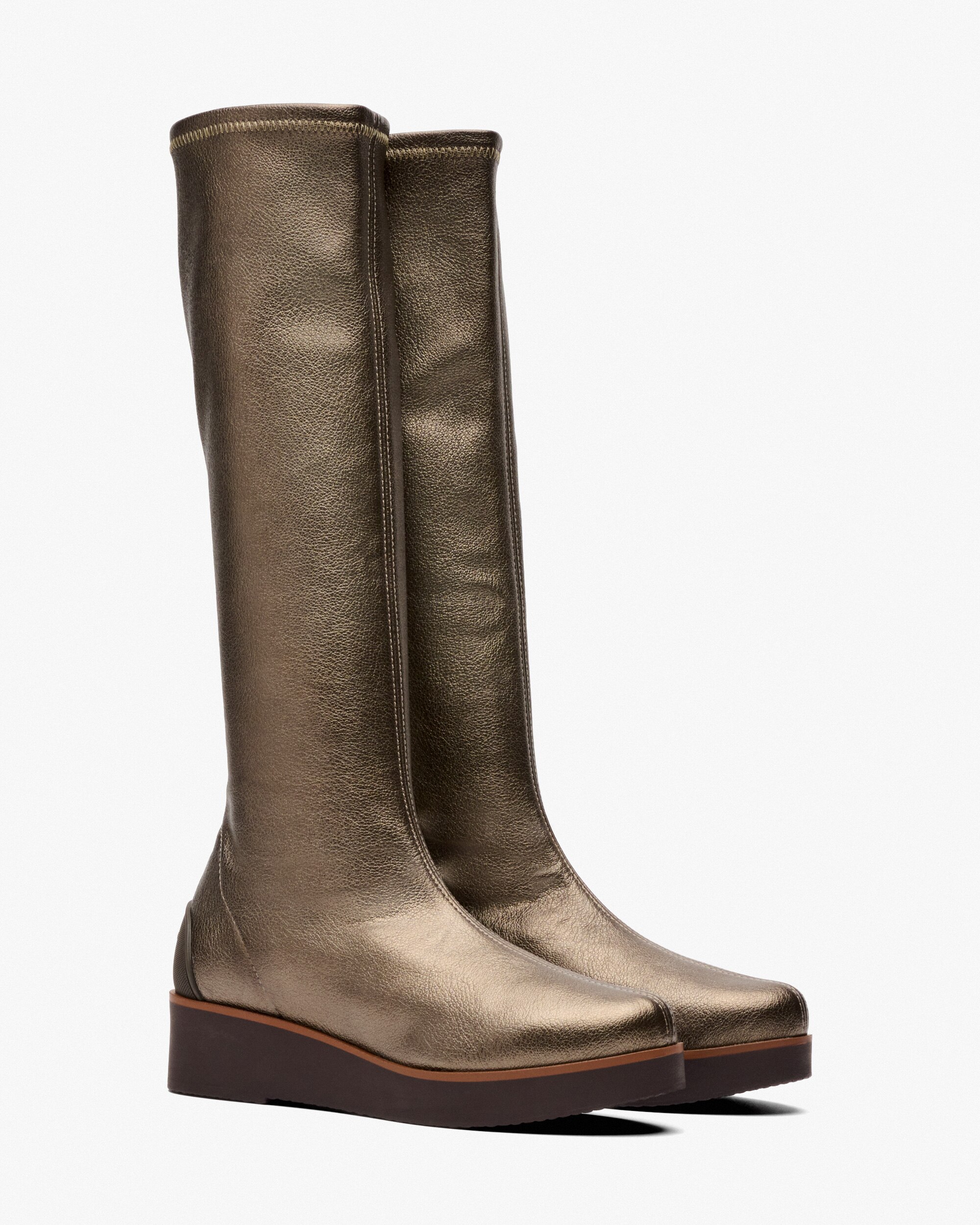 Botas de Tecido Elástico com Cunha Castanho-2