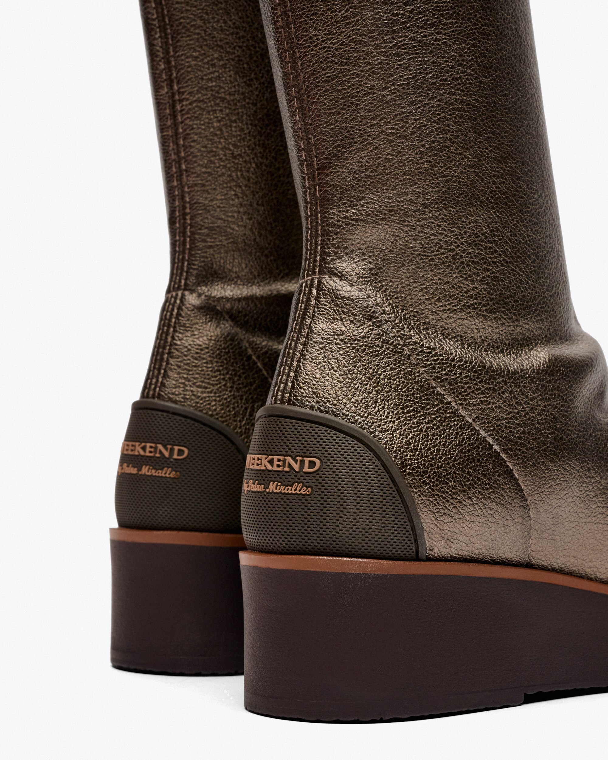 Botas de Tecido Elástico com Cunha Castanho-3