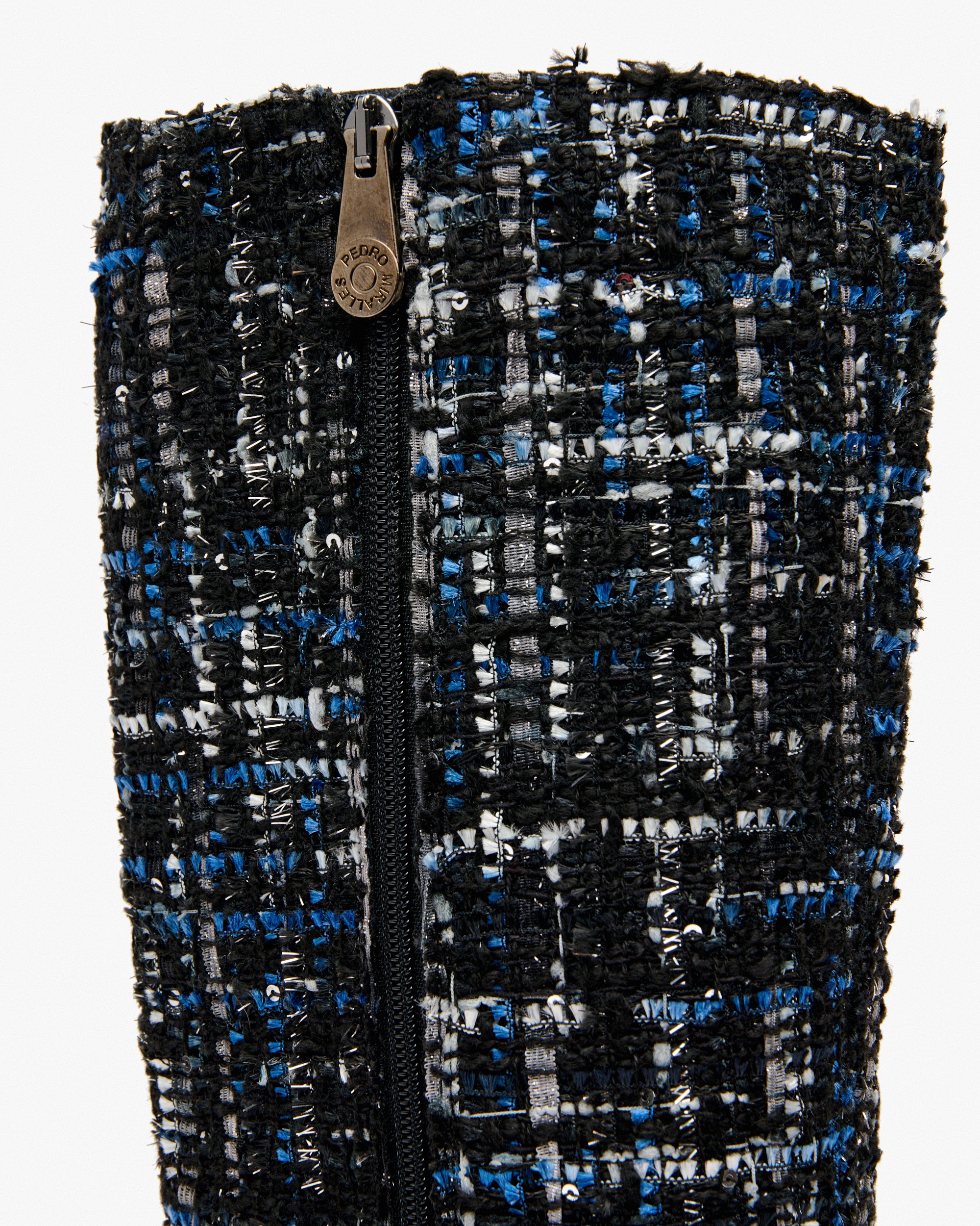 Botas com Salto de Tecido Efeito Tweed Preto / Azul-3