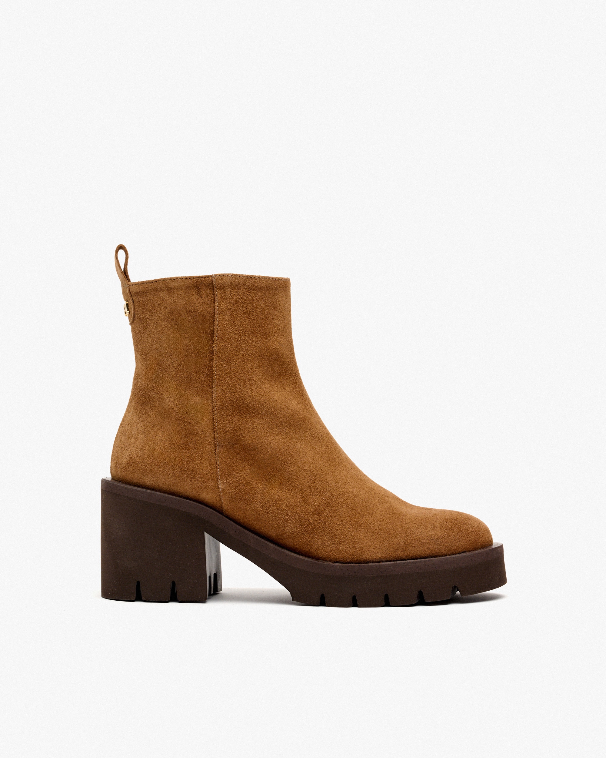 Botins com Sola Track e Fecho Zip Lateral e Plataforma Castanho-1