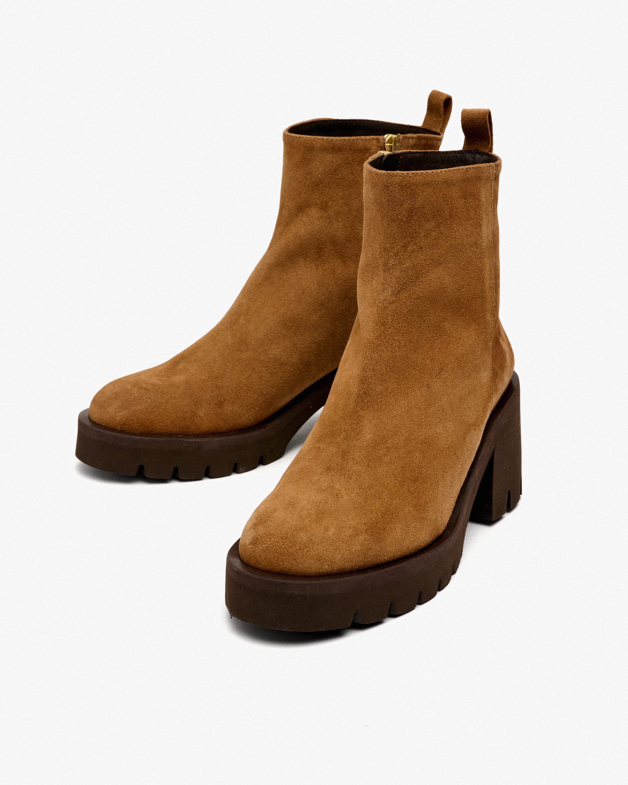 Botins com Sola Track e Fecho Zip Lateral e Plataforma Castanho-2
