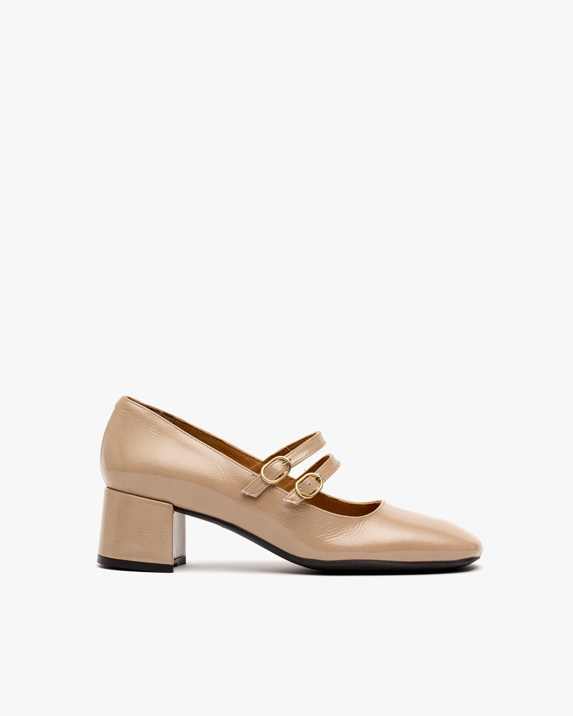 Sapatos de Salto com Fivela Estilo Mary Jane Bege-1