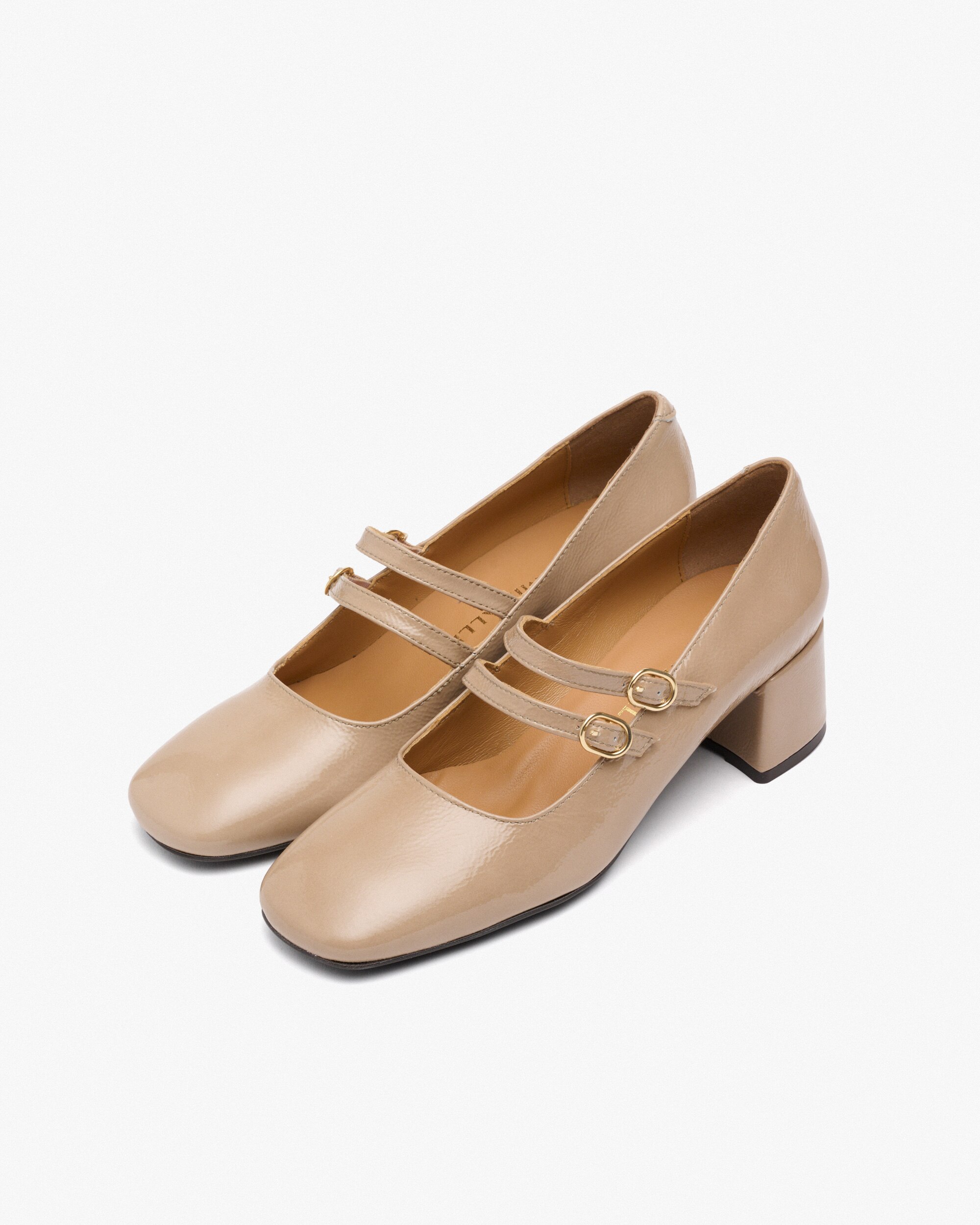 Sapatos de Salto com Fivela Estilo Mary Jane Bege-2