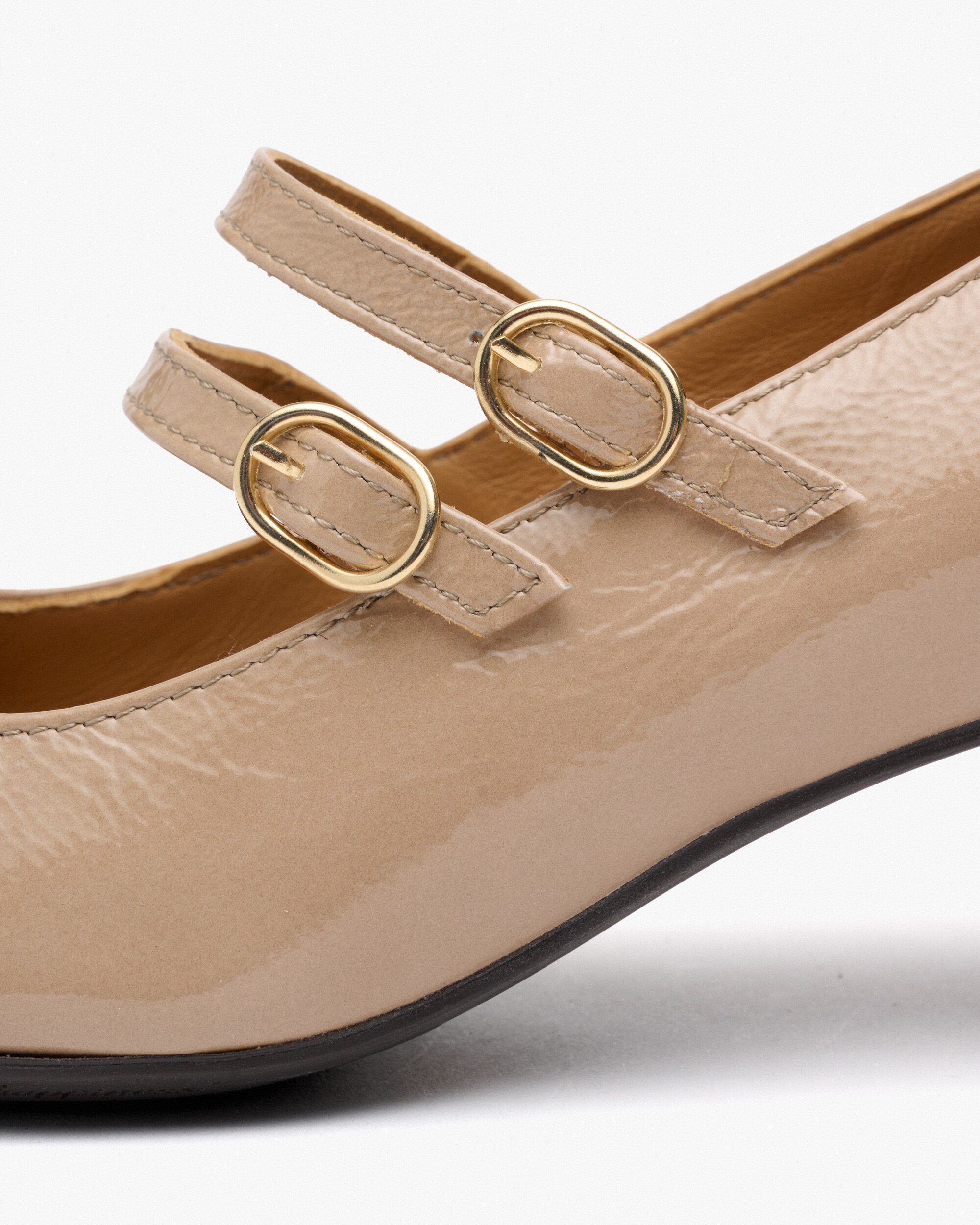 Sapatos de Salto com Fivela Estilo Mary Jane Bege-3