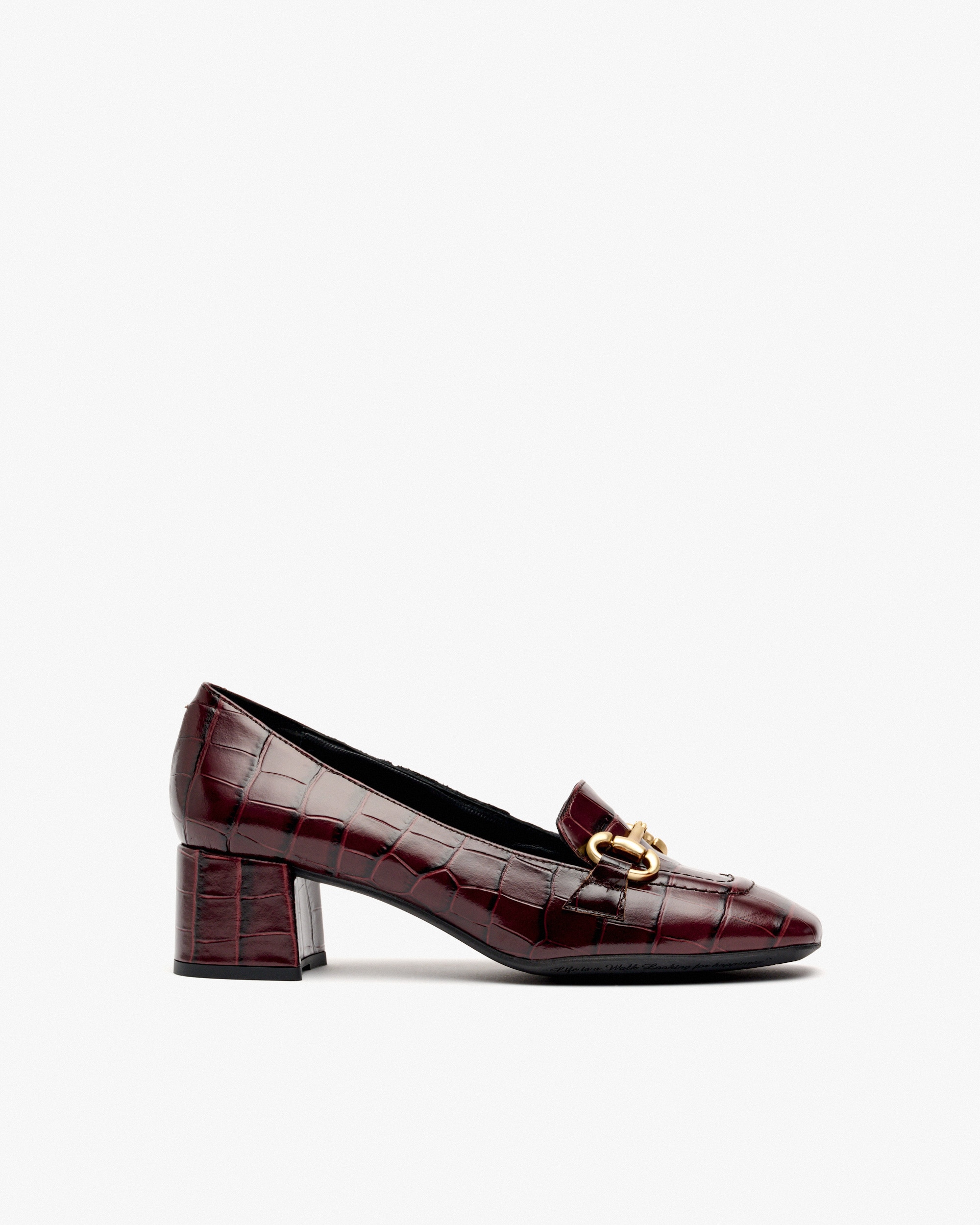Sapatos de Salto com Adorno e Pele Gravada Bordeaux-1