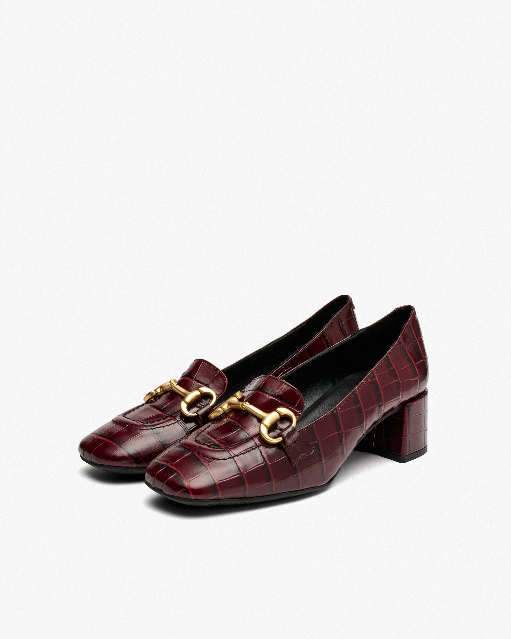 Sapatos de Salto com Adorno e Pele Gravada Bordeaux-2