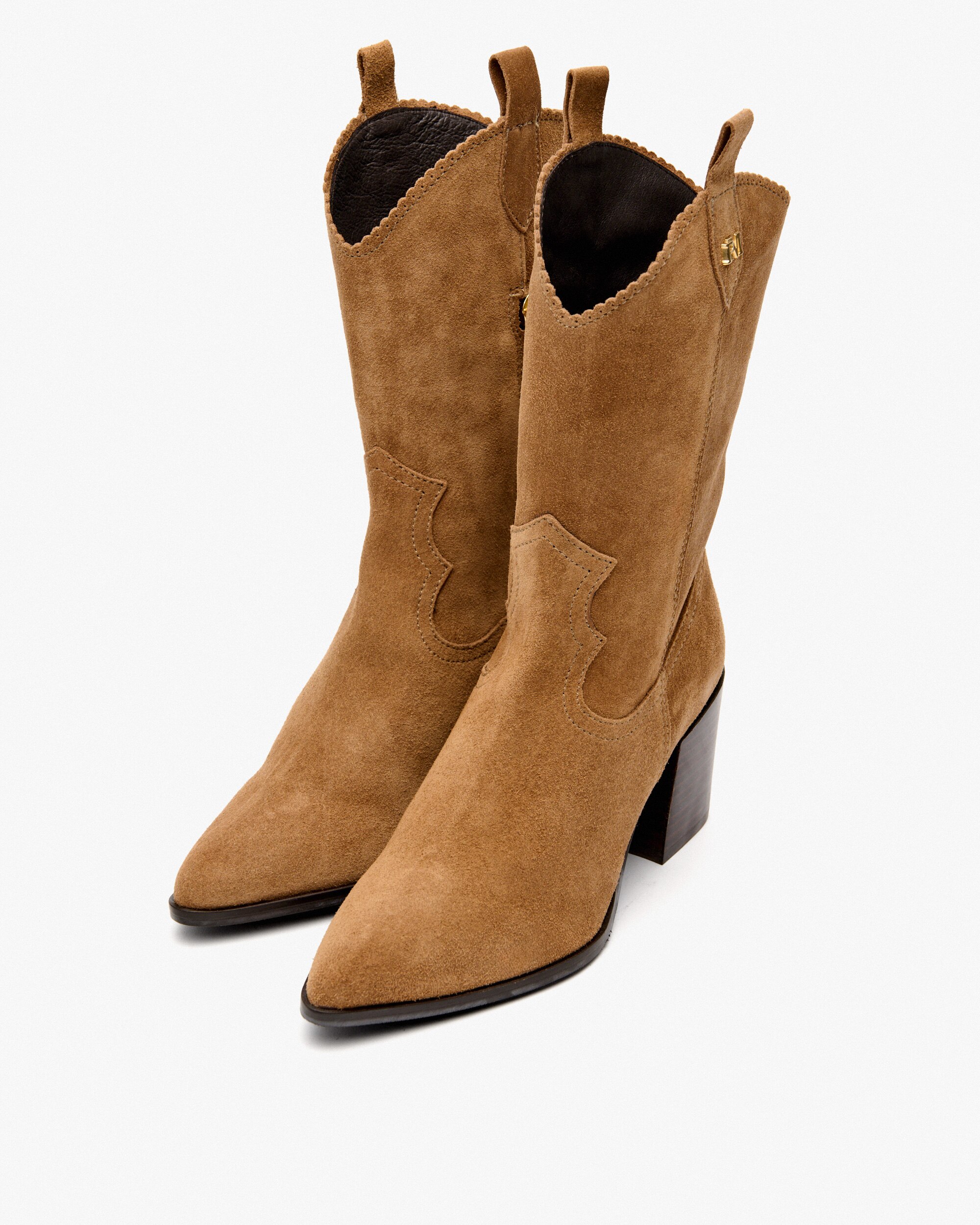 Botins Estilo Cowboy com Borda Festoneada Castanho-escuro-2