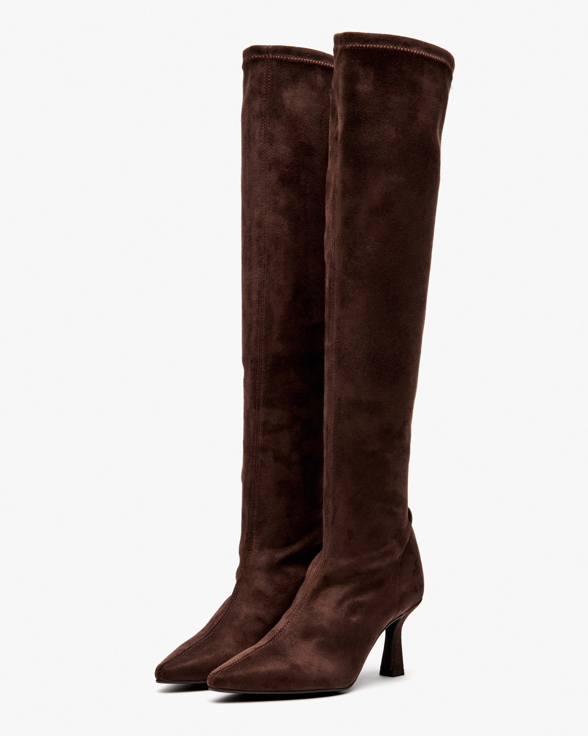 Botas Elásticas de Cano Alto com Tacão Castanho-escuro-2