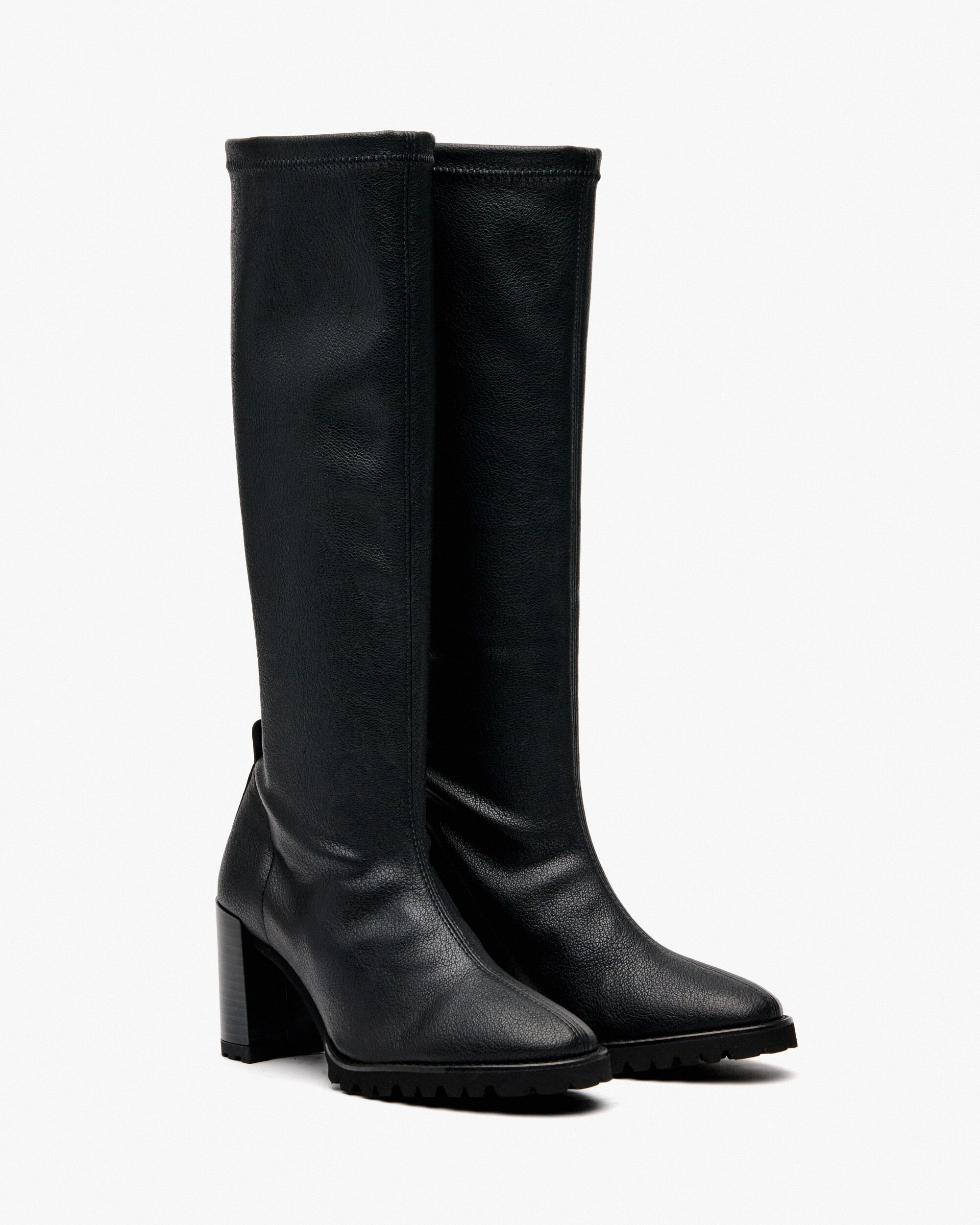 Botas Elásticas Efeito Pele com Salto Preto-2