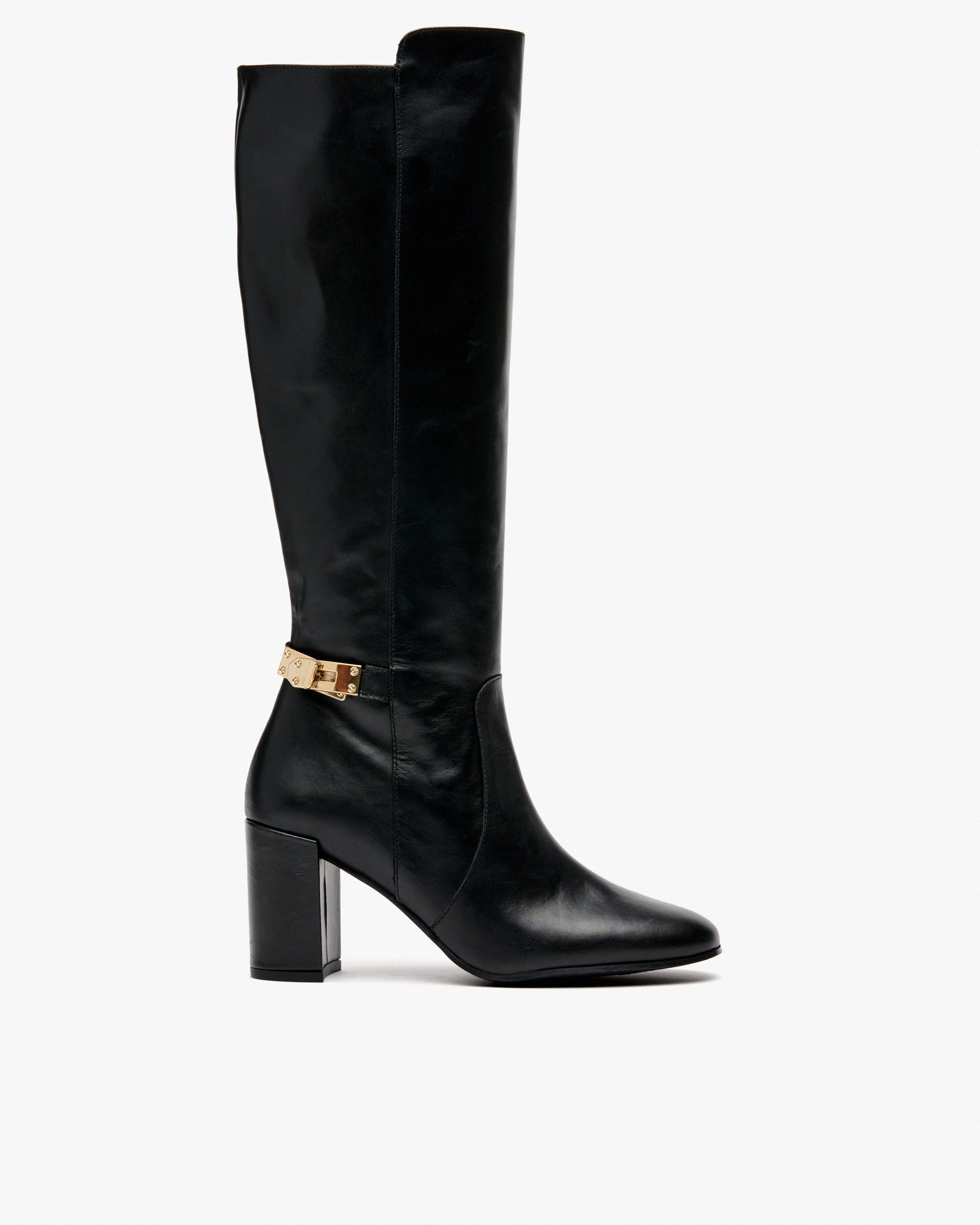 Botas de Pele com Salto e Adorno Preto-1