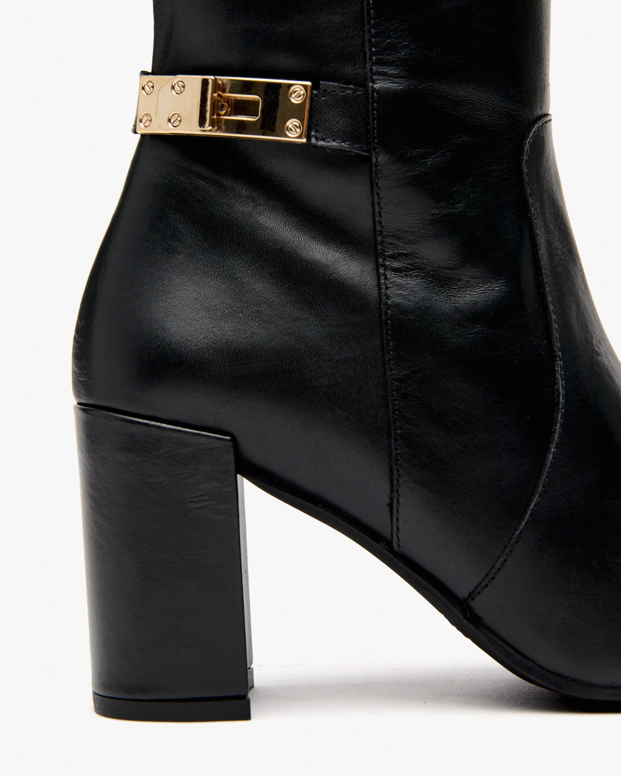 Botas de Pele com Salto e Adorno Preto-3