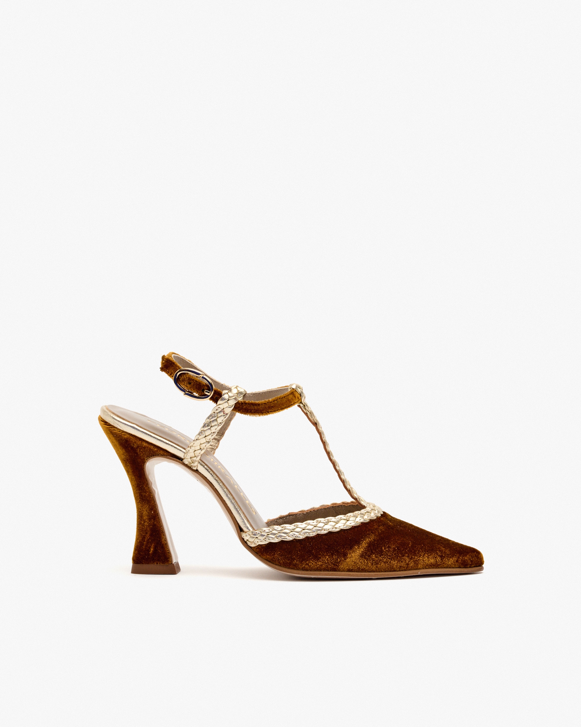 Sapatos de Salto em Veludo com Trança Branco-1
