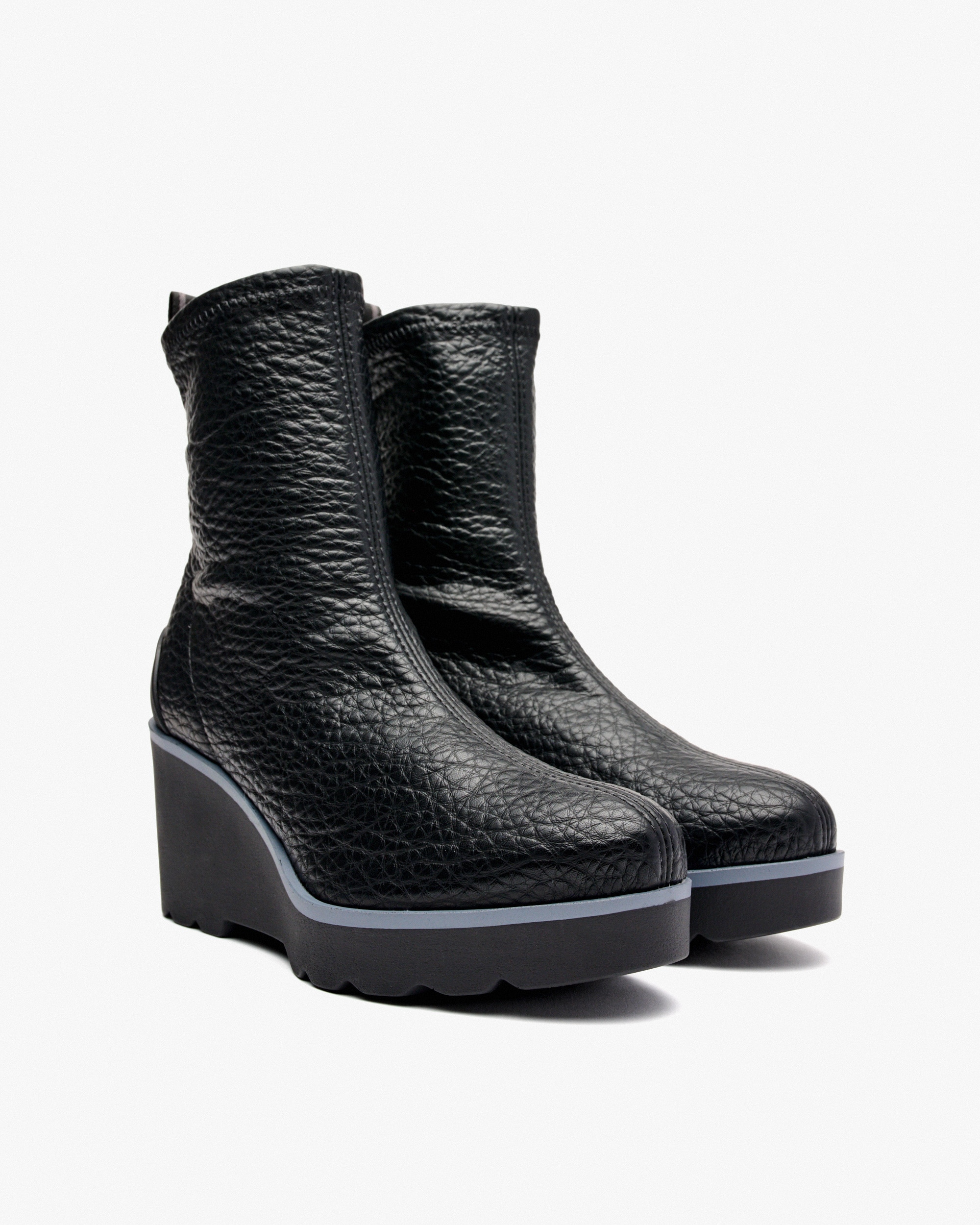 Botins de Tecido Elástico com Cunha e Plataforma Preto-2