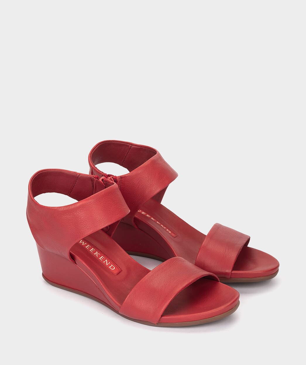 Sandálias de Cunha com Fecho Zip Lateral Vermelho-2