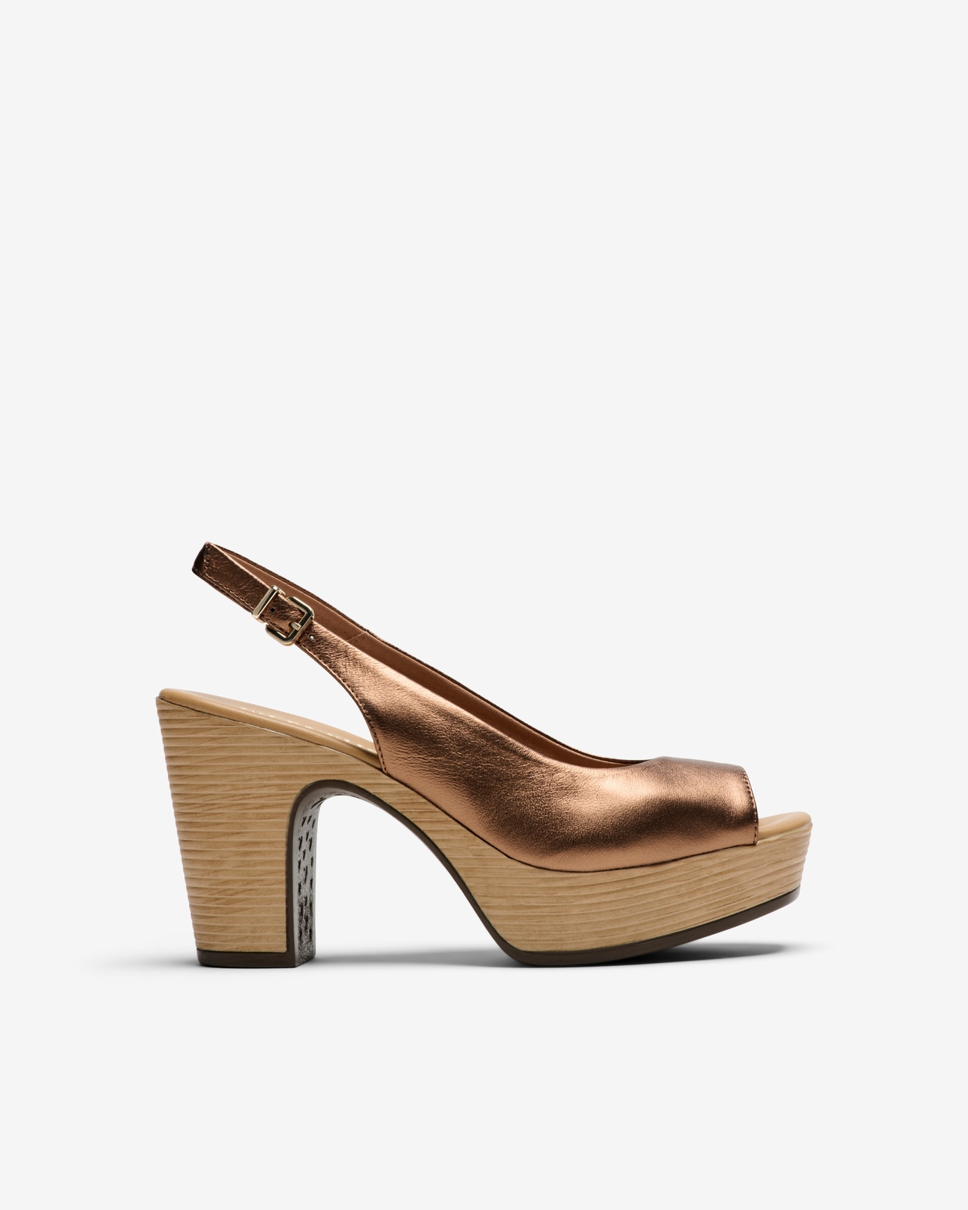 Sandálias de Salto Estilo Peep Toe com Fivela Castanho-1