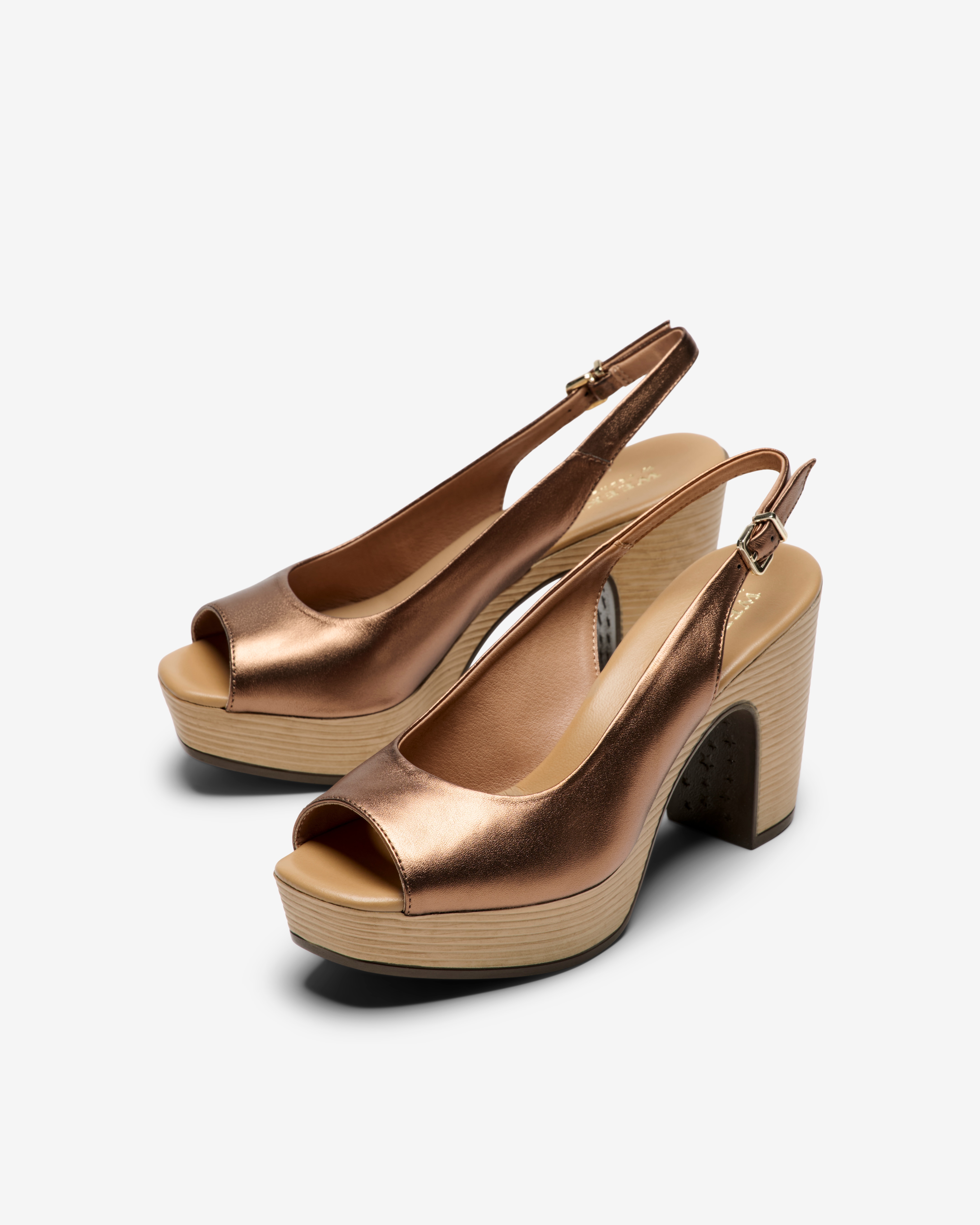 Sandálias de Salto Estilo Peep Toe com Fivela Castanho-2