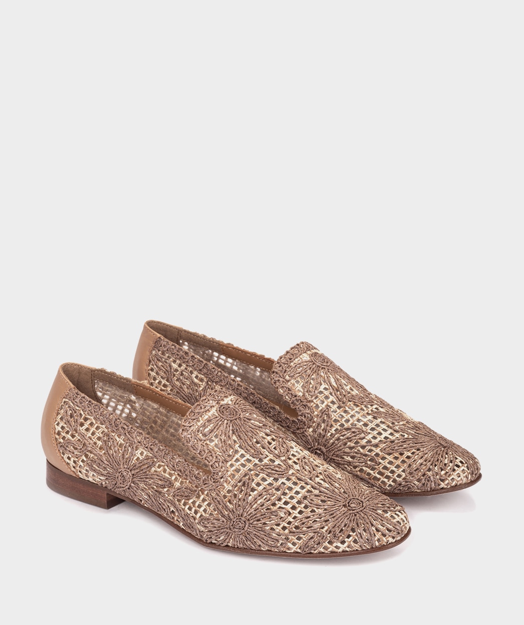 Mocassins Rasos de Ráfia Bordada Camel-2