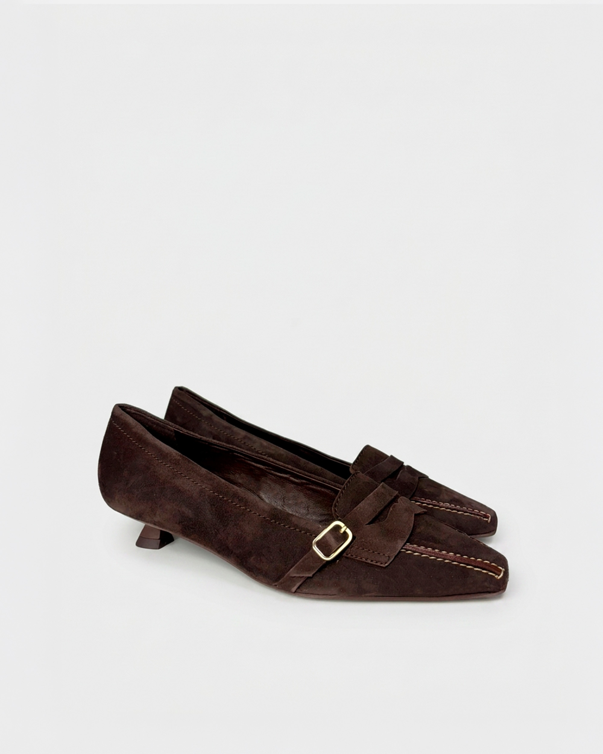 Sapatos de Salto em Camurça com Fivela Castanho-chocolate-2