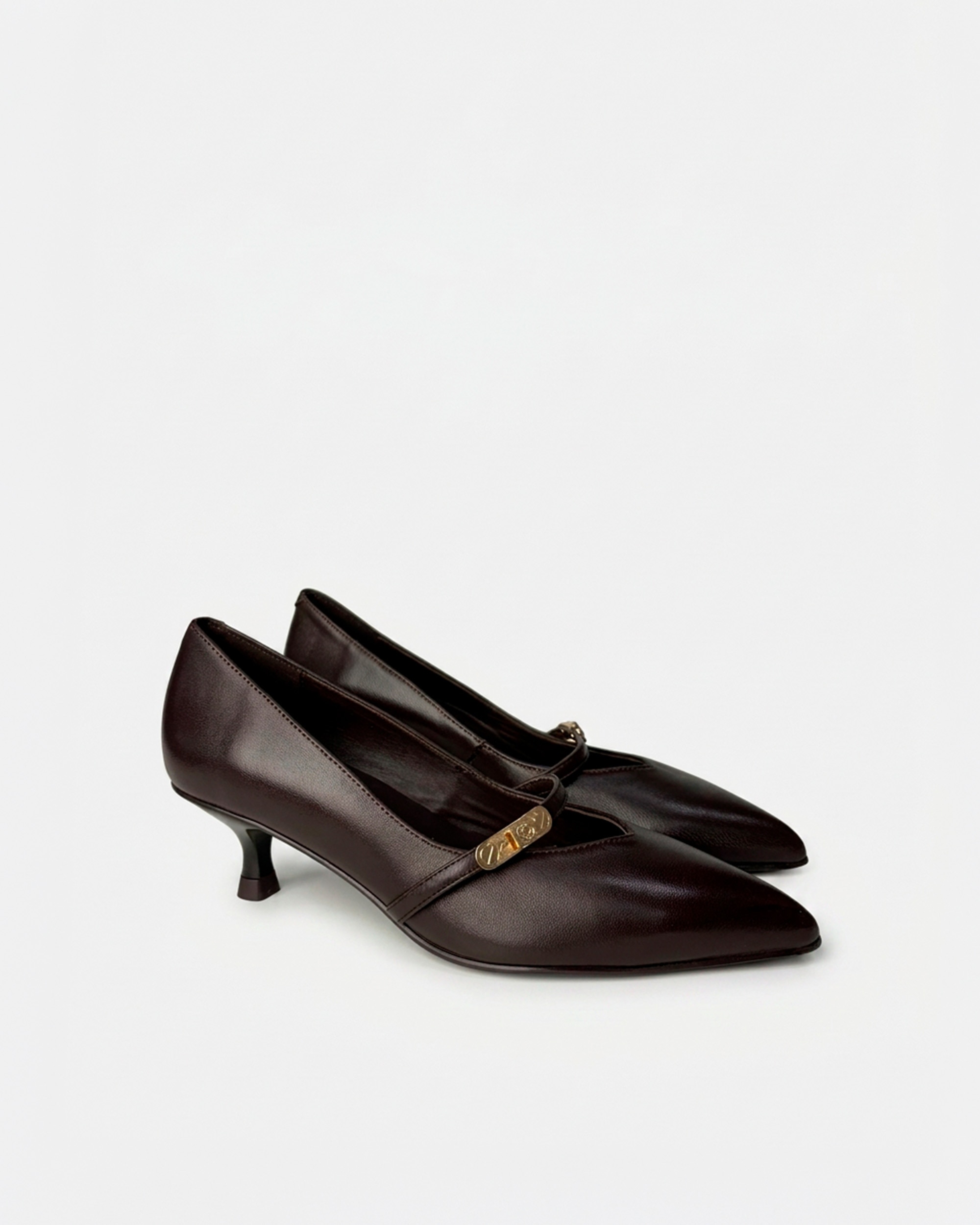 Sapatos de Salto com Tacão Baixo e Adorno Castanho-chocolate-2