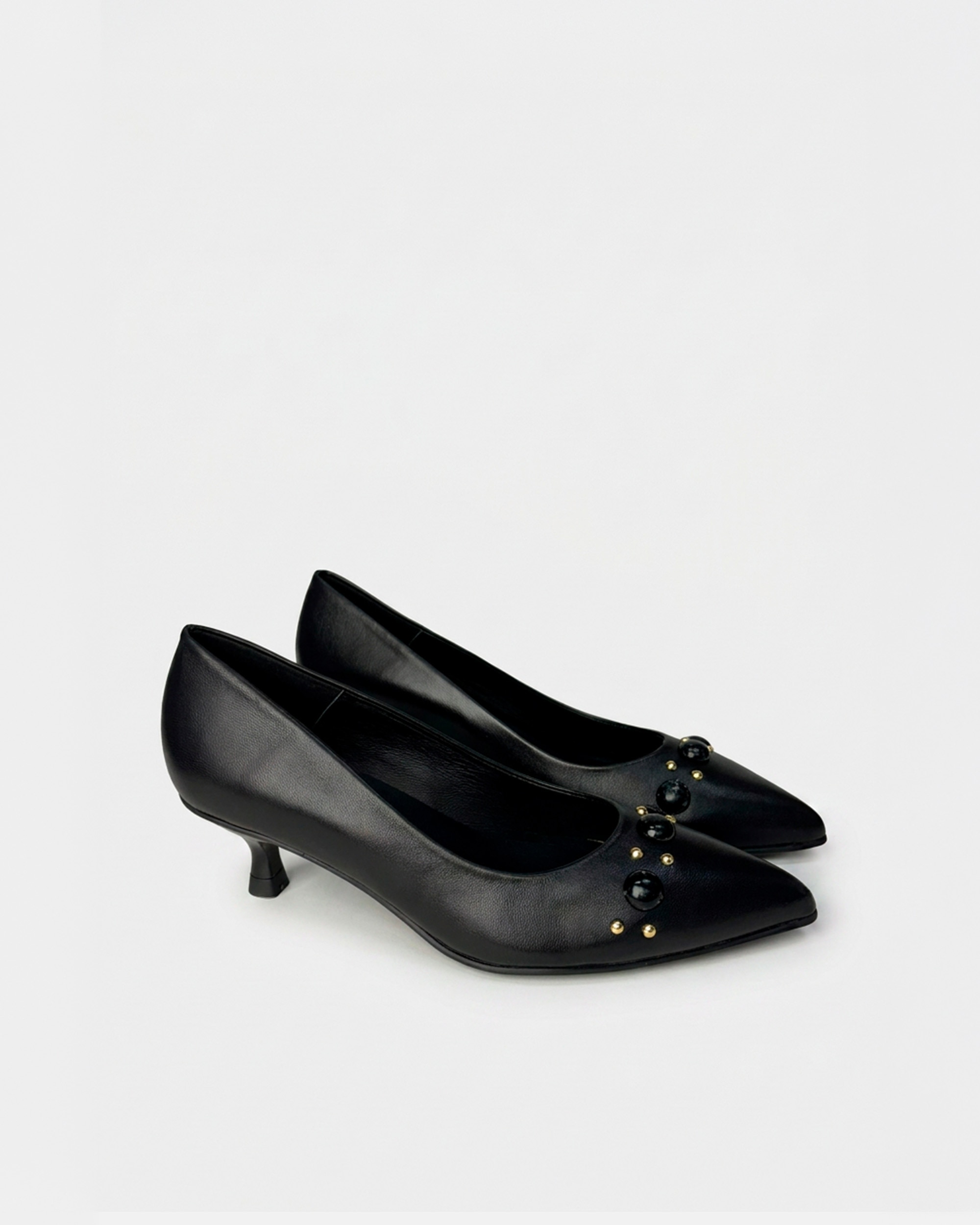 Sapatos de Salto com Adorno de Pedras Preto-2