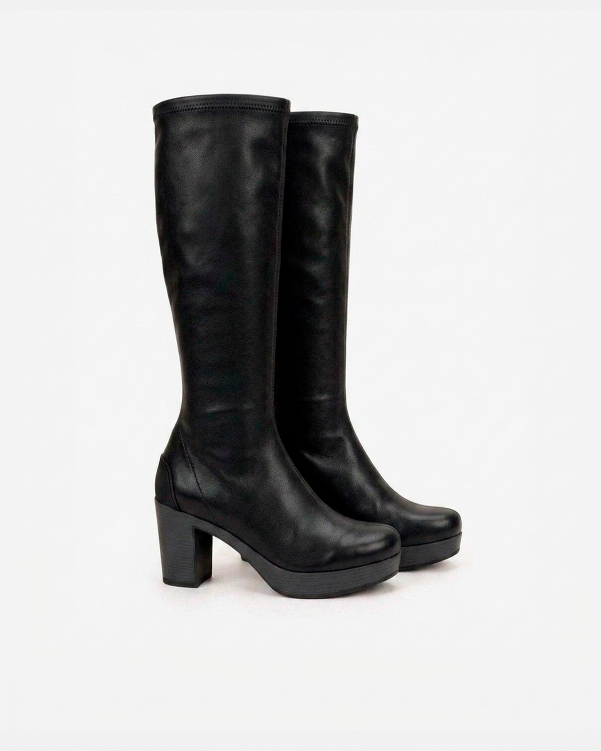 Botas Elásticas com Salto e Plataforma Preto-2