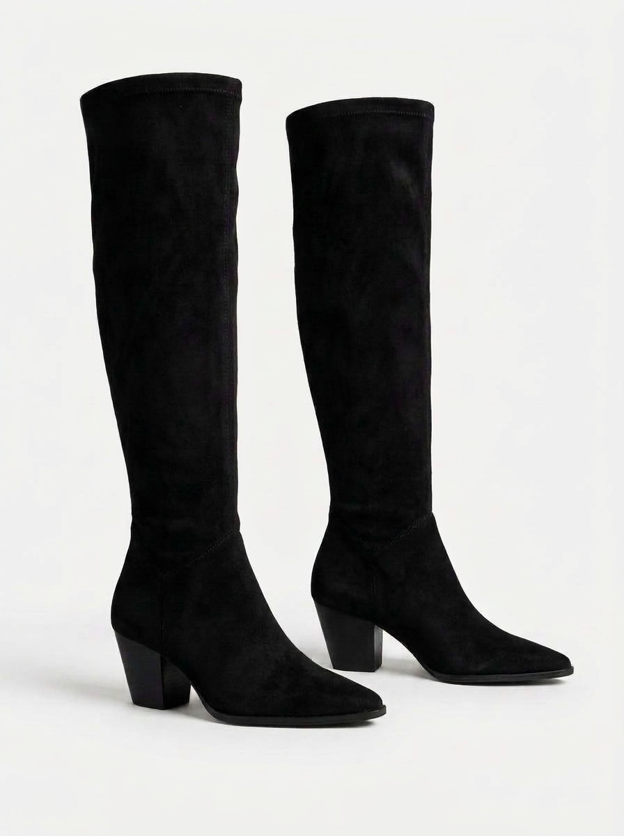 Botas Elásticas com Cano Alto e Pespontos Preto-2
