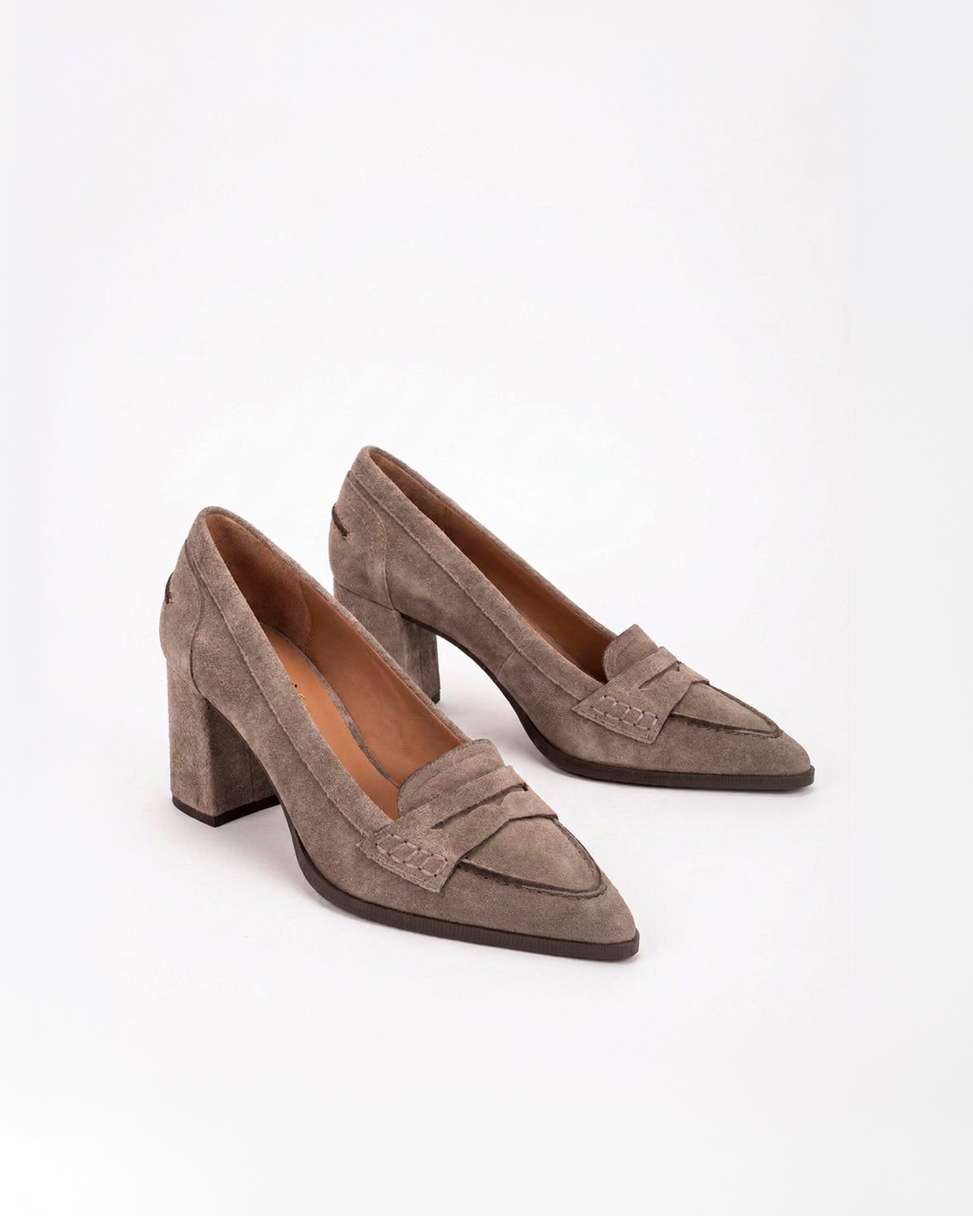 Sapatos de Salto com Travessa e Pespontos Cinzento-2