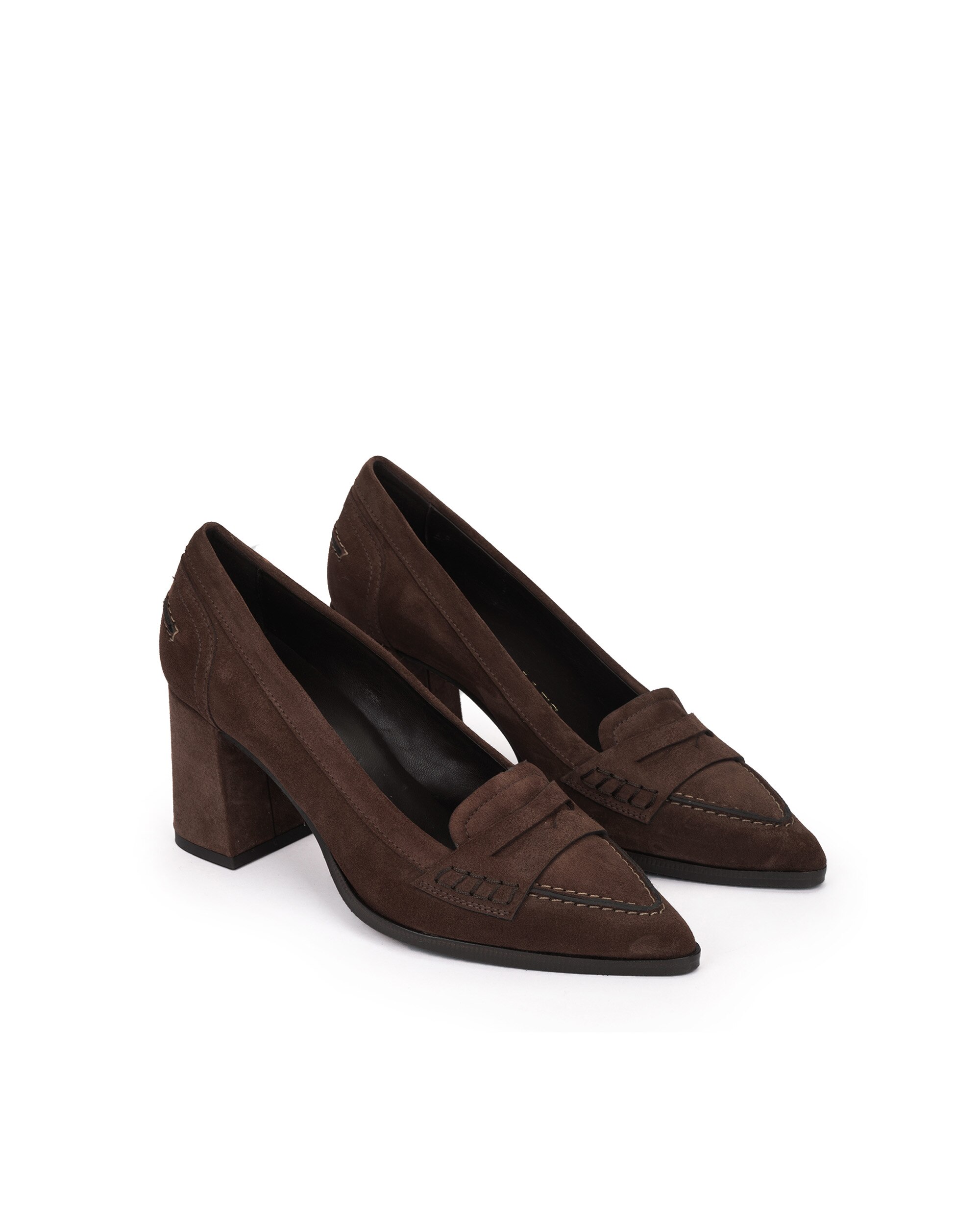Sapatos de Salto Estilo Mocassins com Tacão Castanho-chocolate-2
