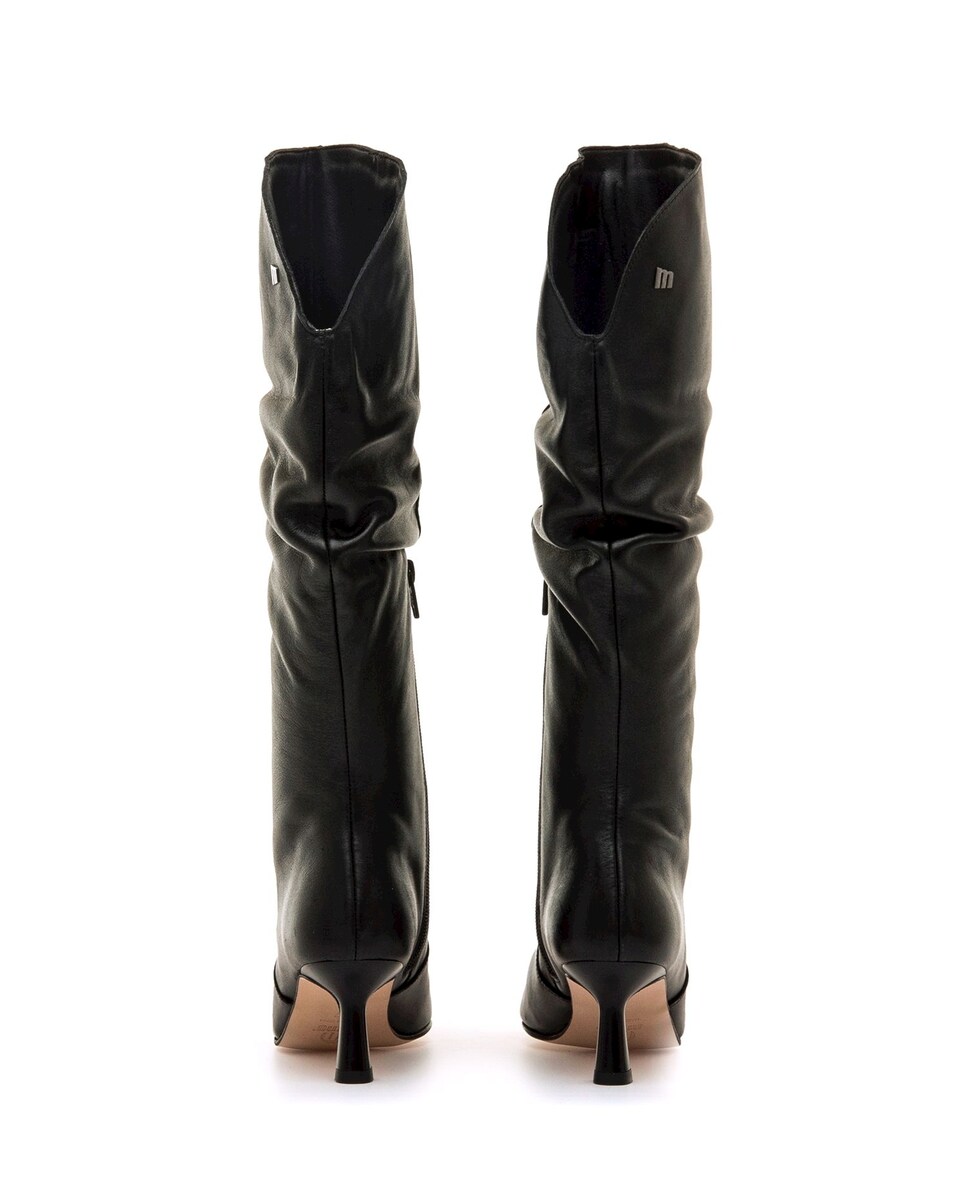 Botas Básicas Altas com Salto Fino em Pele de Camurça Preto mate-3