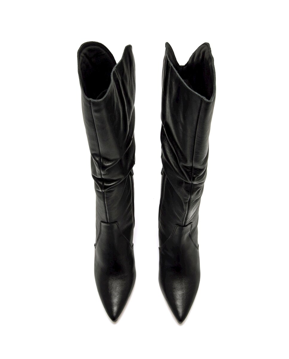 Botas Básicas Altas com Salto Fino em Pele de Camurça Preto mate-4