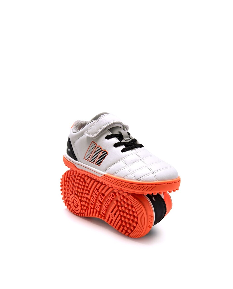 Sapatilhas Desportivas Infantil Estilo Futebol com Piso Respeitoso Branco / Laranja-4