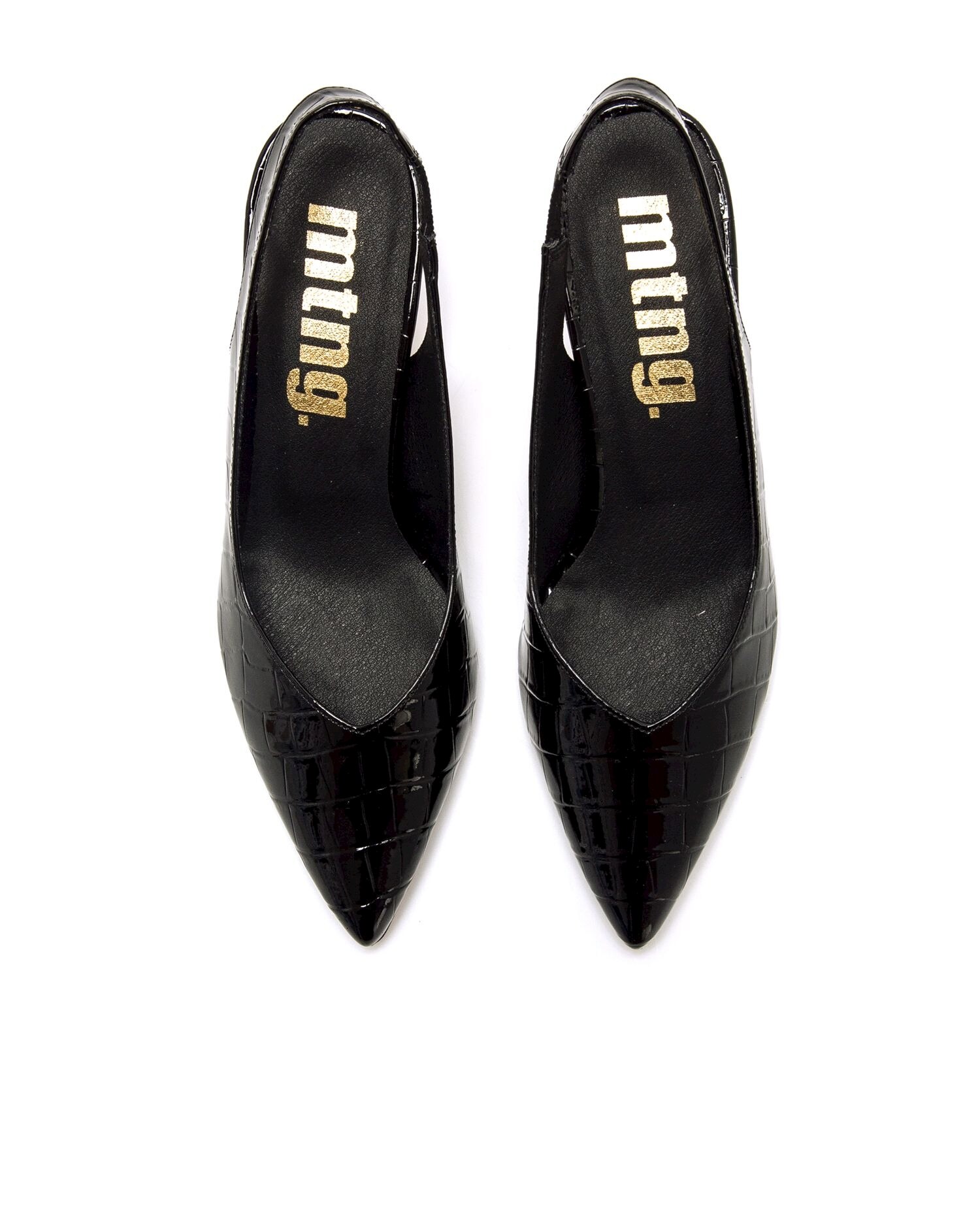 Sapatos de Salto de Estilo com o Calcanhar Aberto Preto brilhante-4