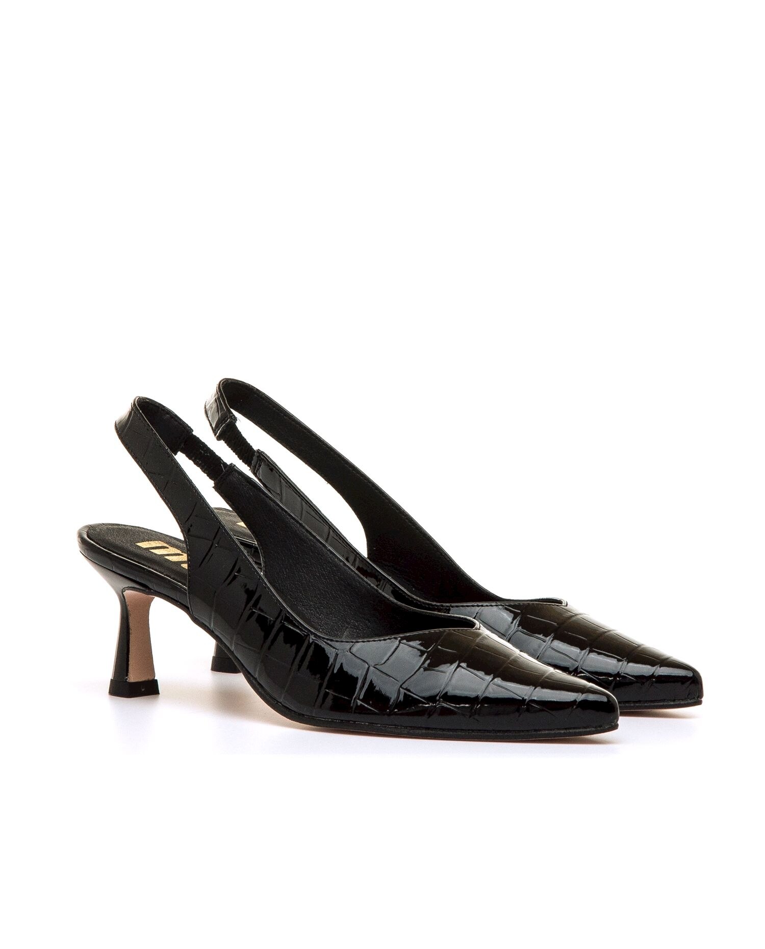 Sapatos de Salto de Estilo com o Calcanhar Aberto Preto brilhante-5