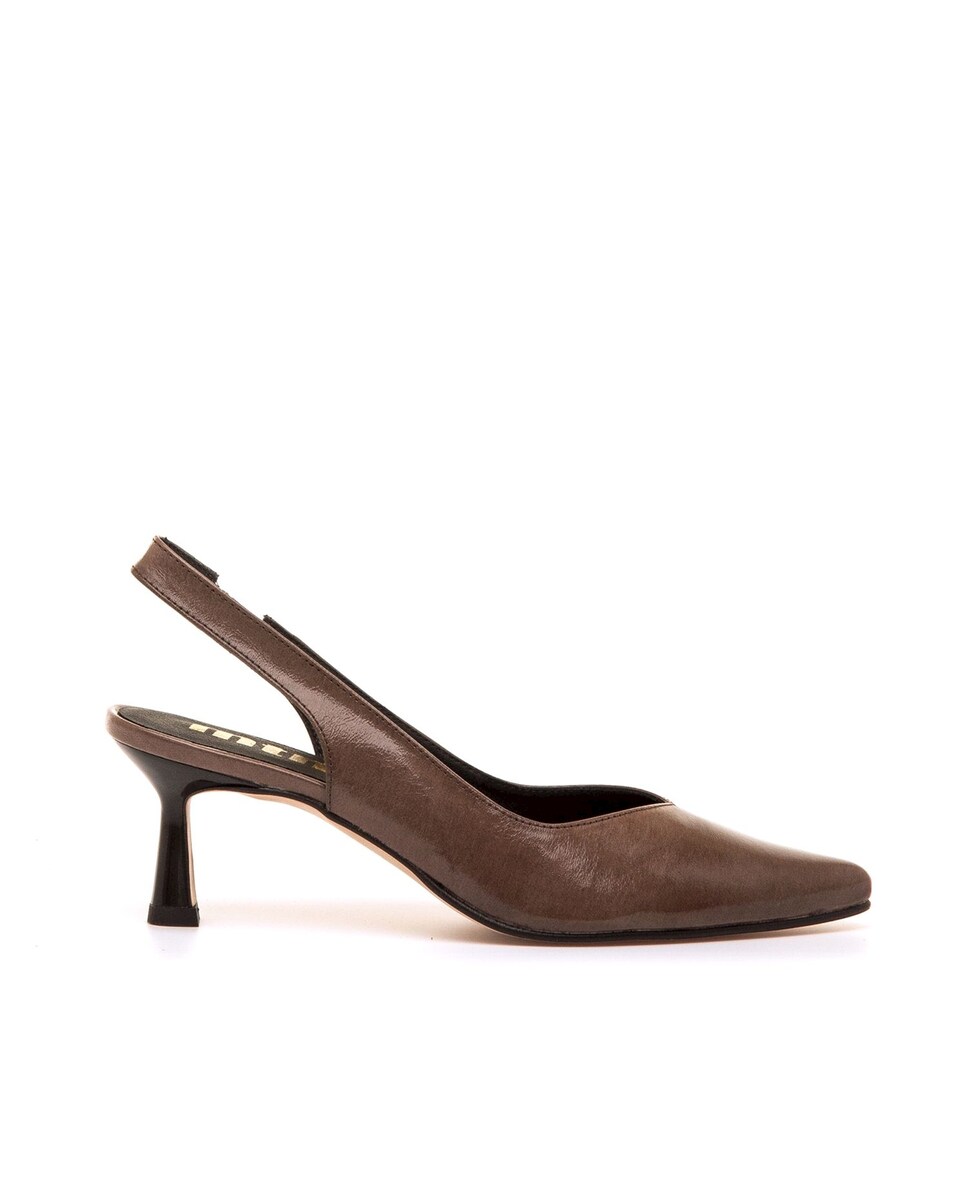 Sapatos de Salto de Estilo com o Calcanhar Aberto Castanho-1