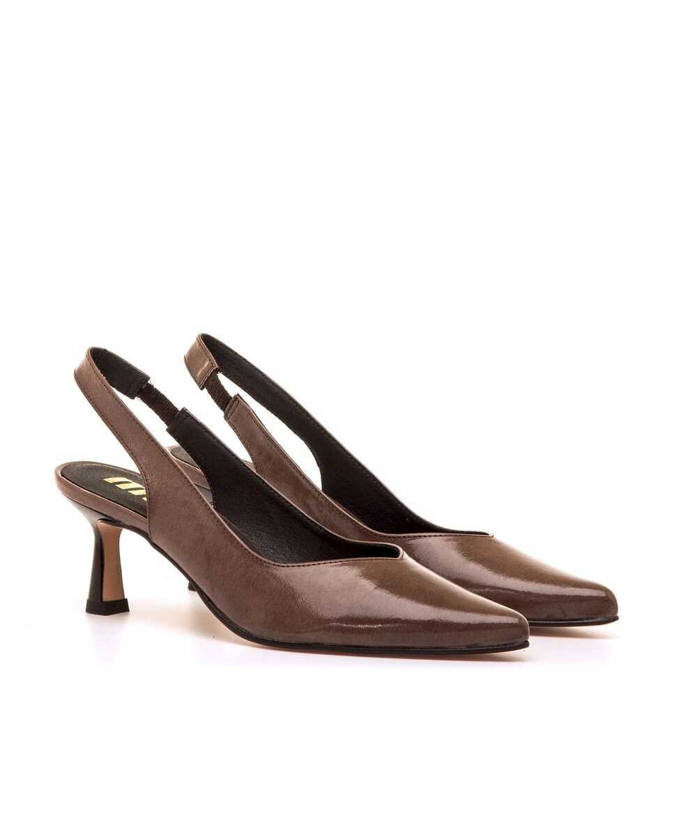 Sapatos de Salto de Estilo com o Calcanhar Aberto Castanho-5